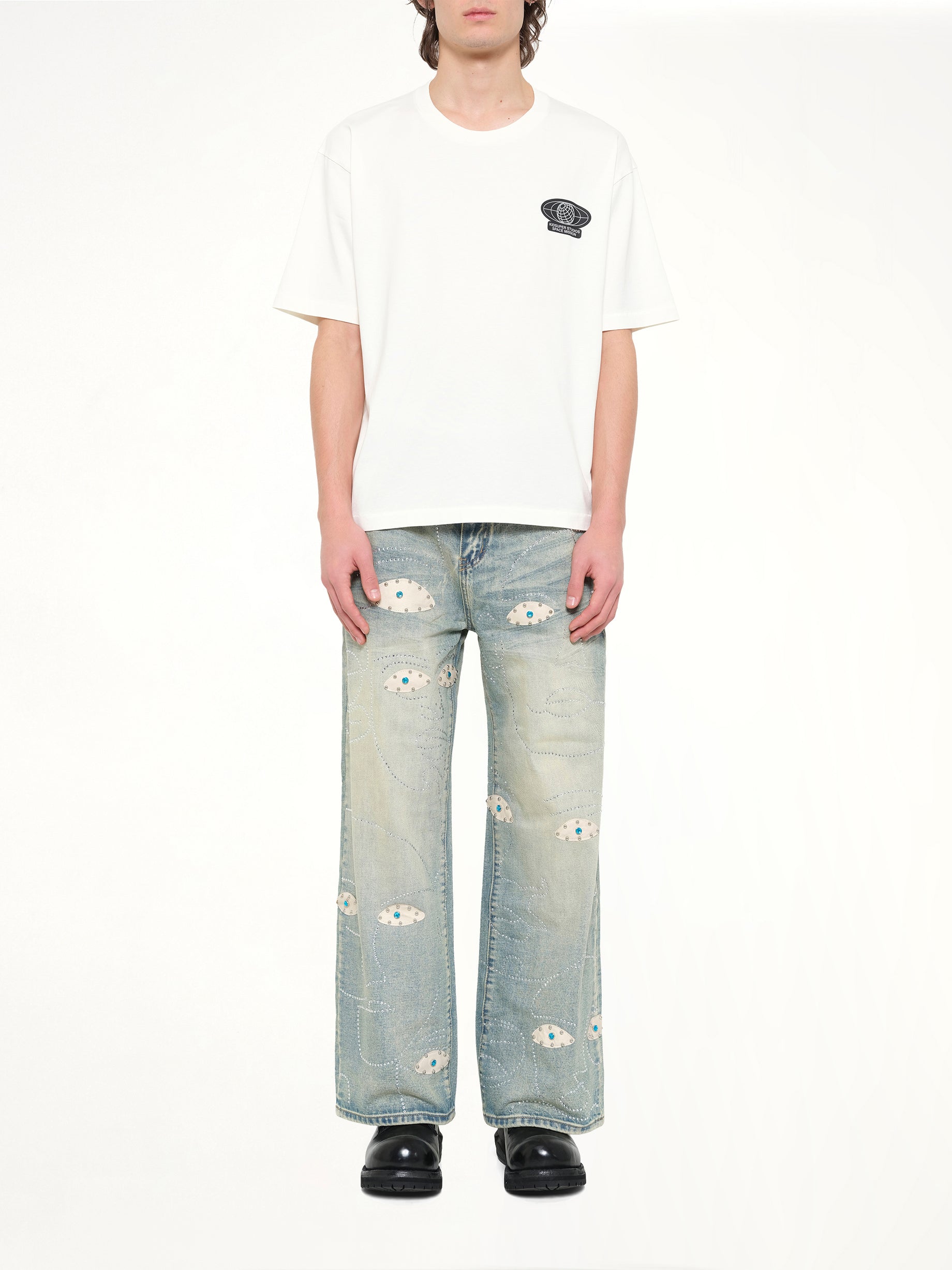 KIDSUPER Globe Space Program T-Shirt in White Model View from MARAIS