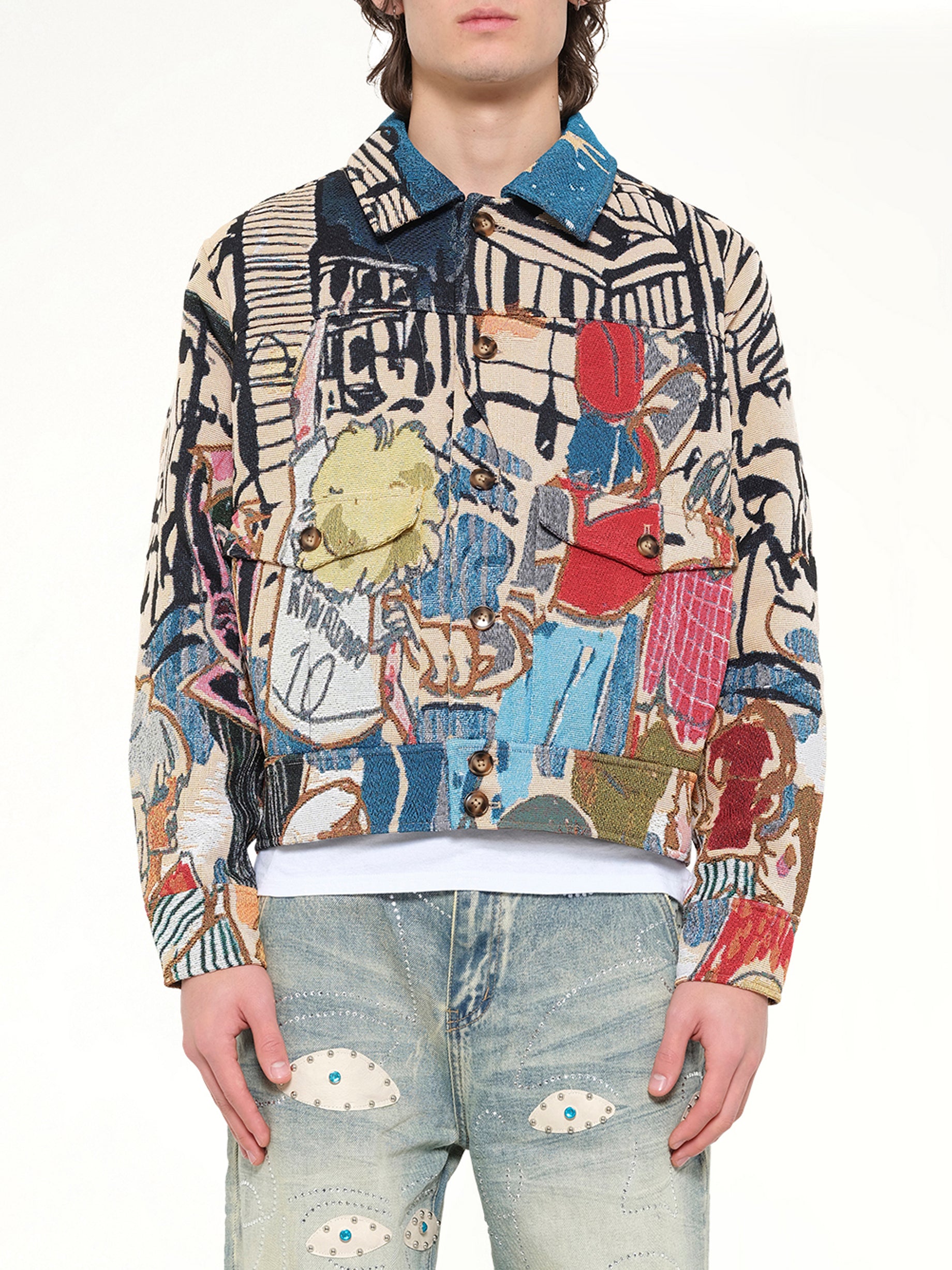 KIDSUPER Jaquarded Pocket Detail Jacket in Multicolour Front View from MARAIS