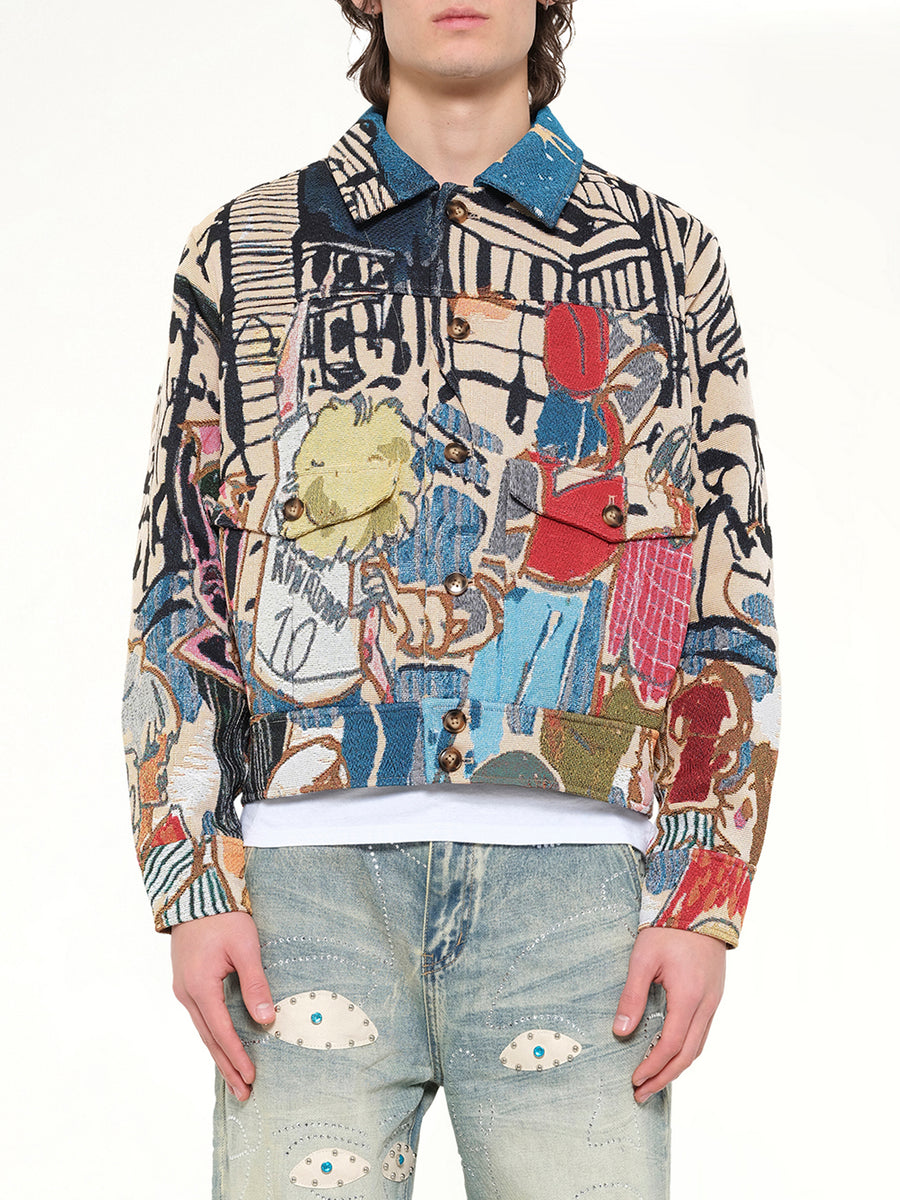 Jaquarded Pocket Detail Jacket in Multicolour