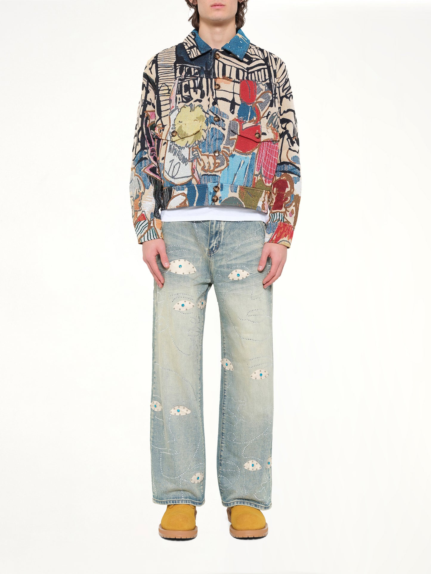Jaquarded Pocket Detail Jacket in Multicolour