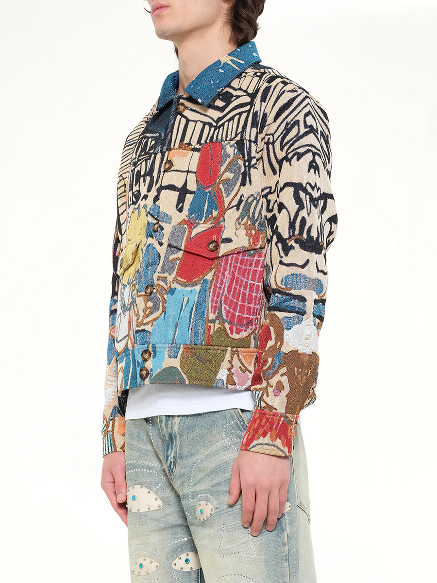 Jaquarded Pocket Detail Jacket in Multicolour
