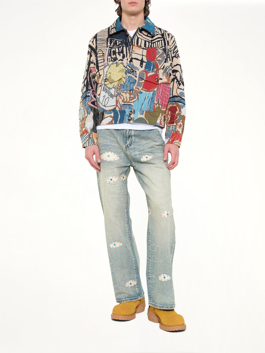 Jaquarded Pocket Detail Jacket in Multicolour