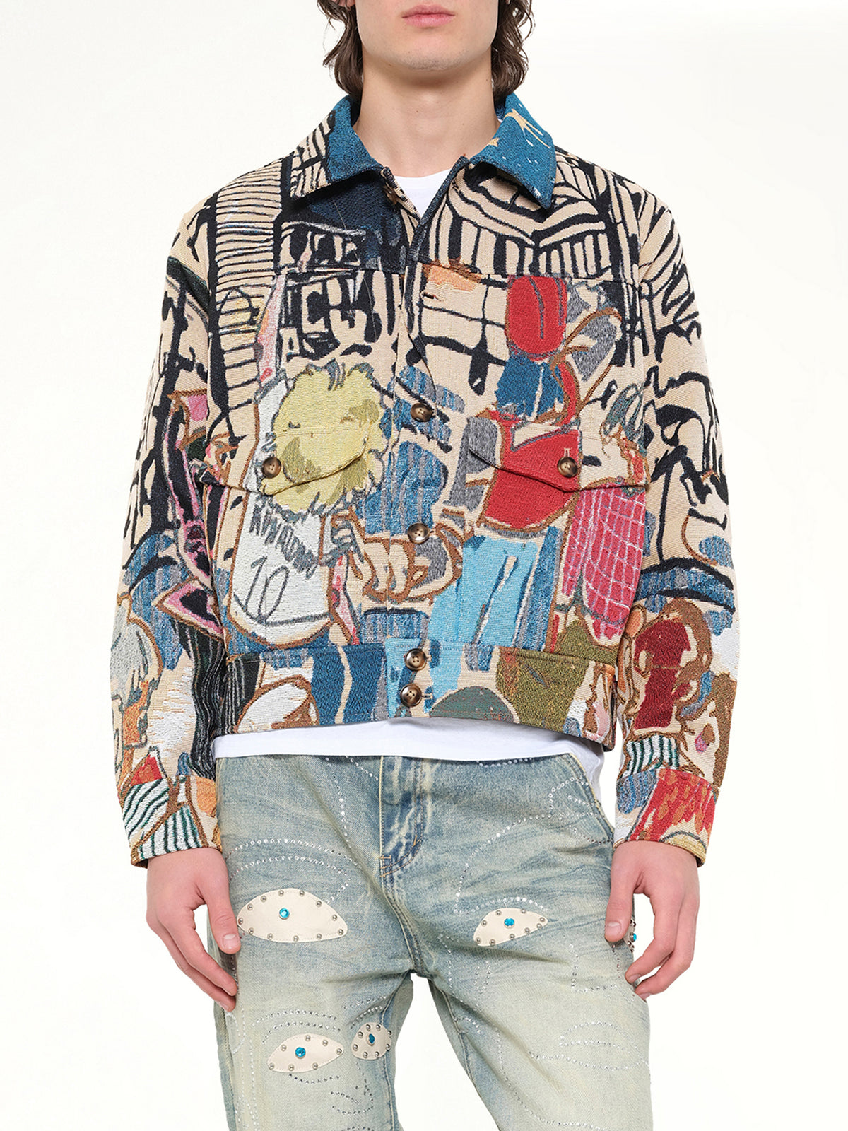 Jaquarded Pocket Detail Jacket in Multicolour