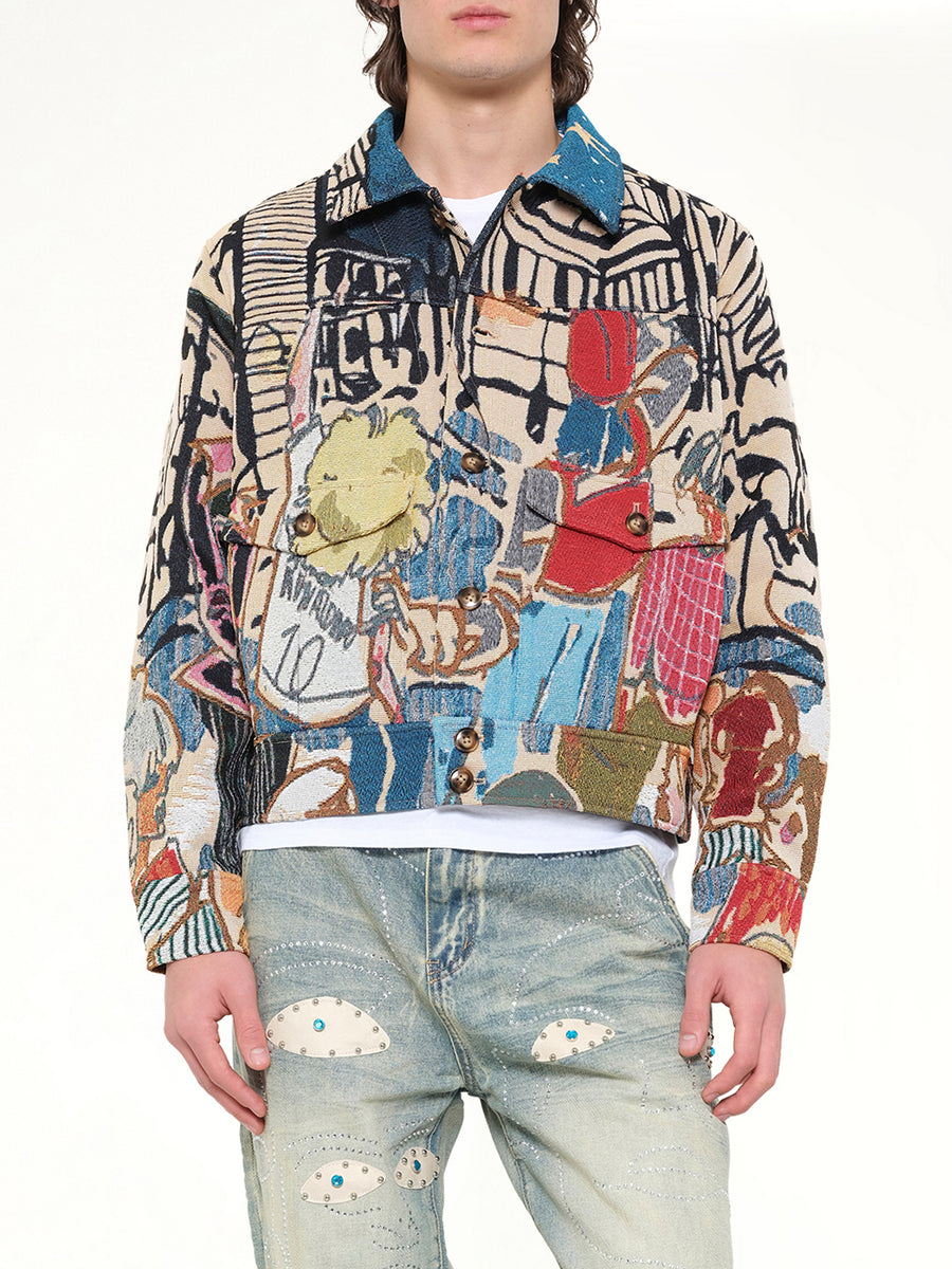 Jaquarded Pocket Detail Jacket in Multicolour