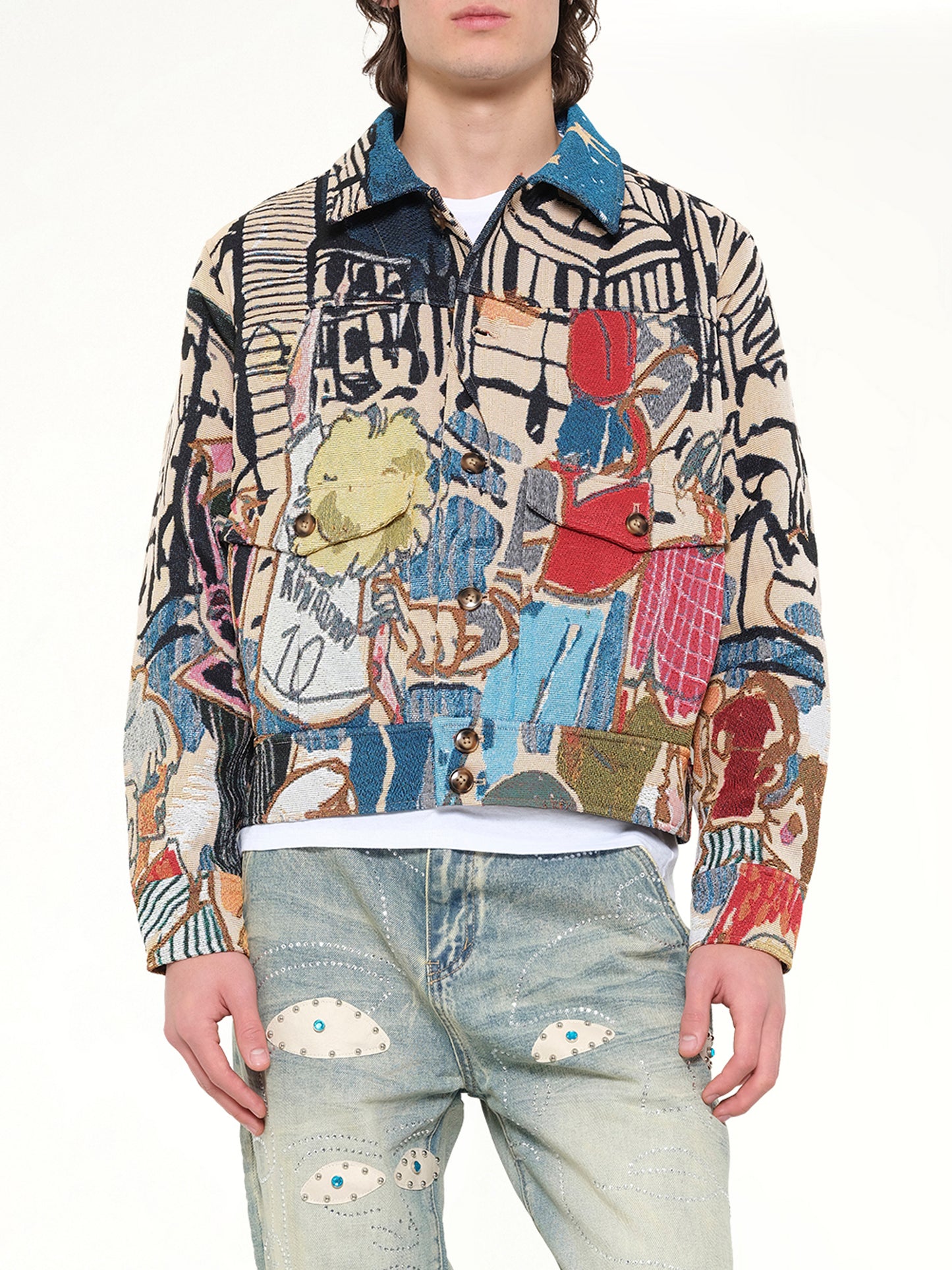 Jaquarded Pocket Detail Jacket in Multicolour