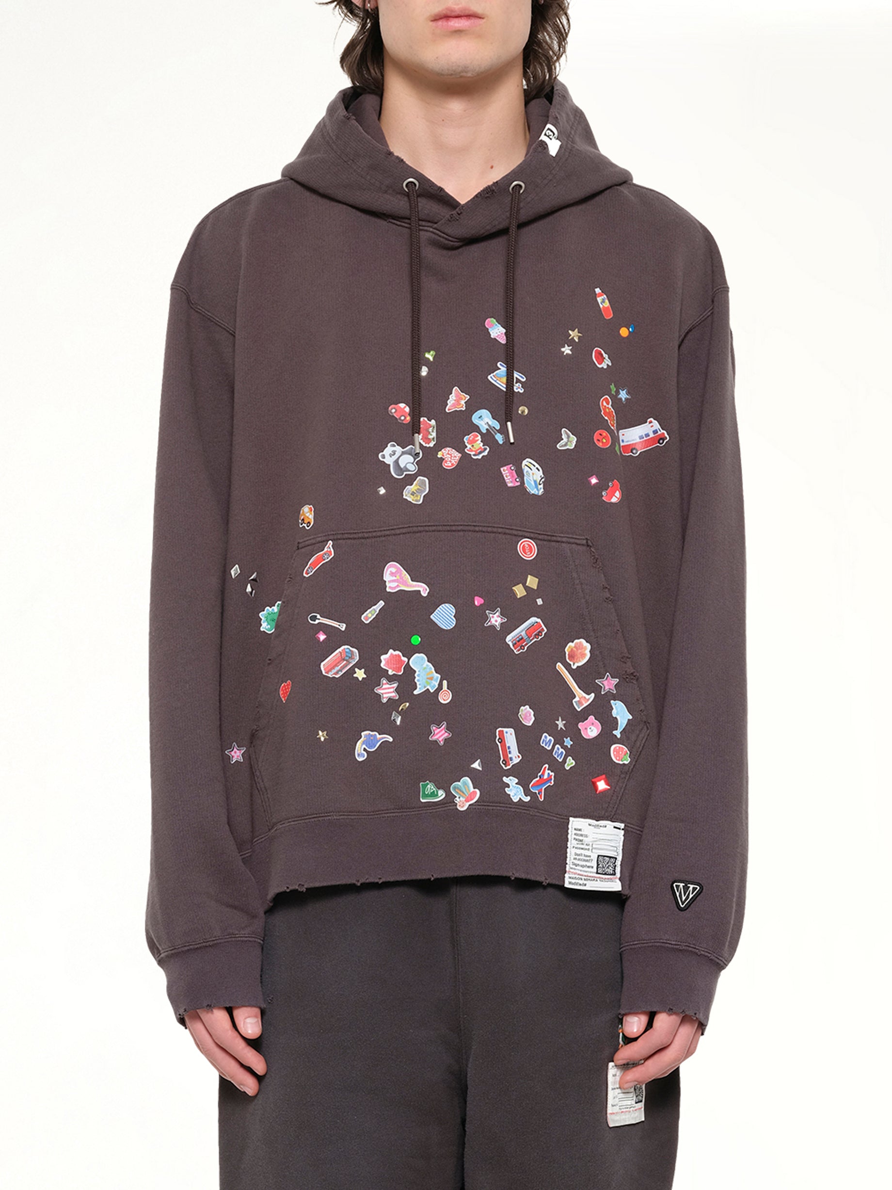 MAISON MIHARA YASUHIRO Kids Sticker Hoodie in Black Front View from MARAIS