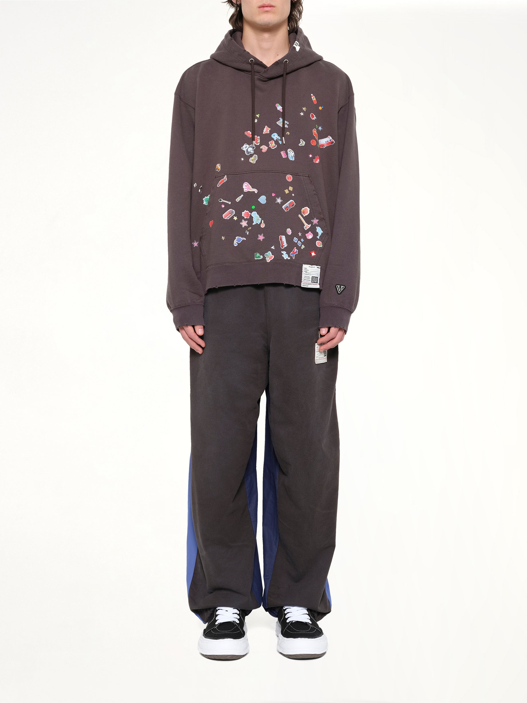 MAISON MIHARA YASUHIRO Kids Sticker Hoodie in Black Model View from MARAIS
