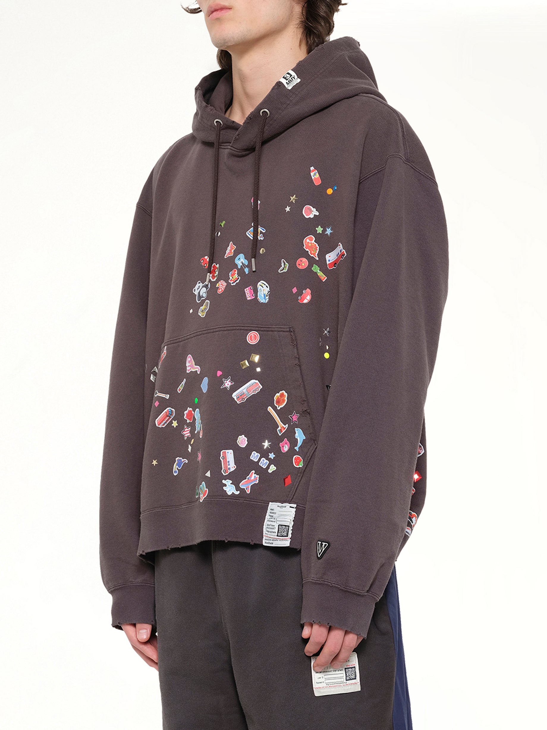 MAISON MIHARA YASUHIRO Kids Sticker Hoodie in Black Side View from MARAIS