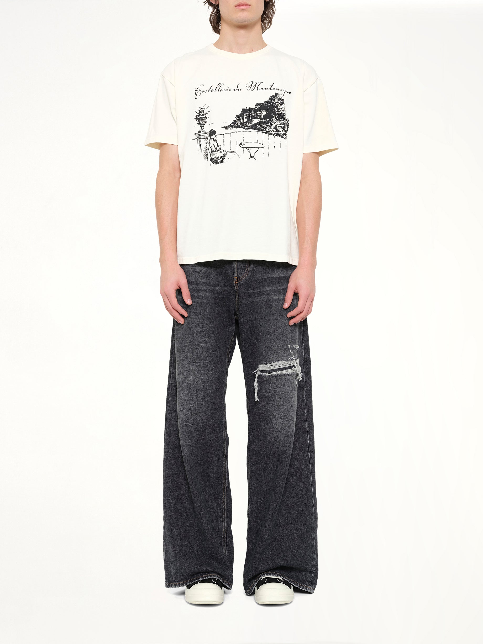 RHUDE Montenegro Morada T-Shirt in Vintage White Model View from MARAIS