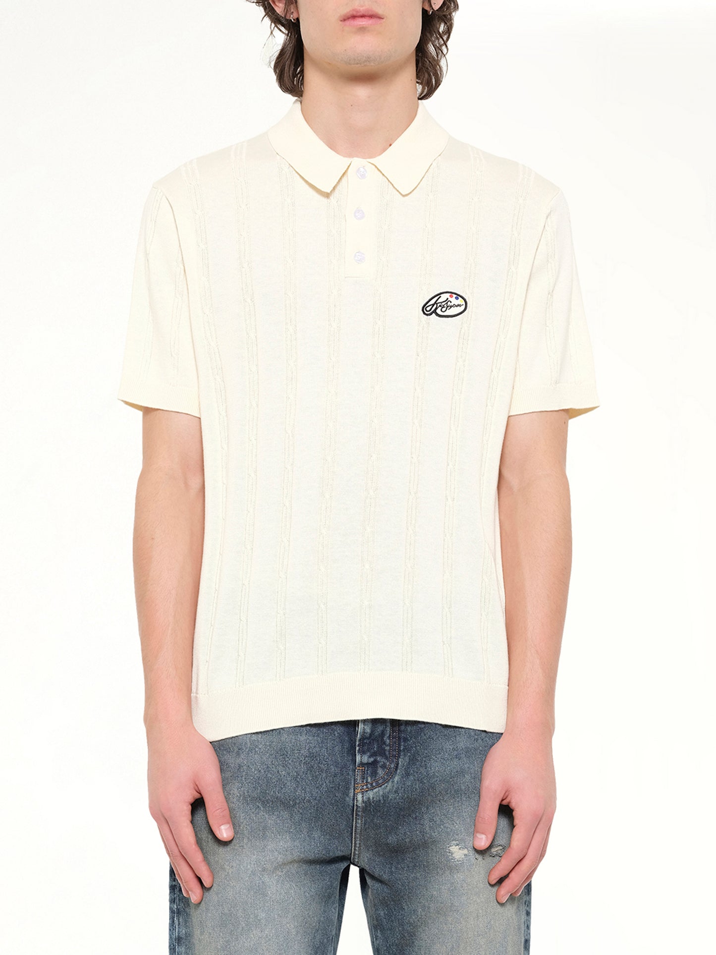 Painters Logo Knit Polo in Cream