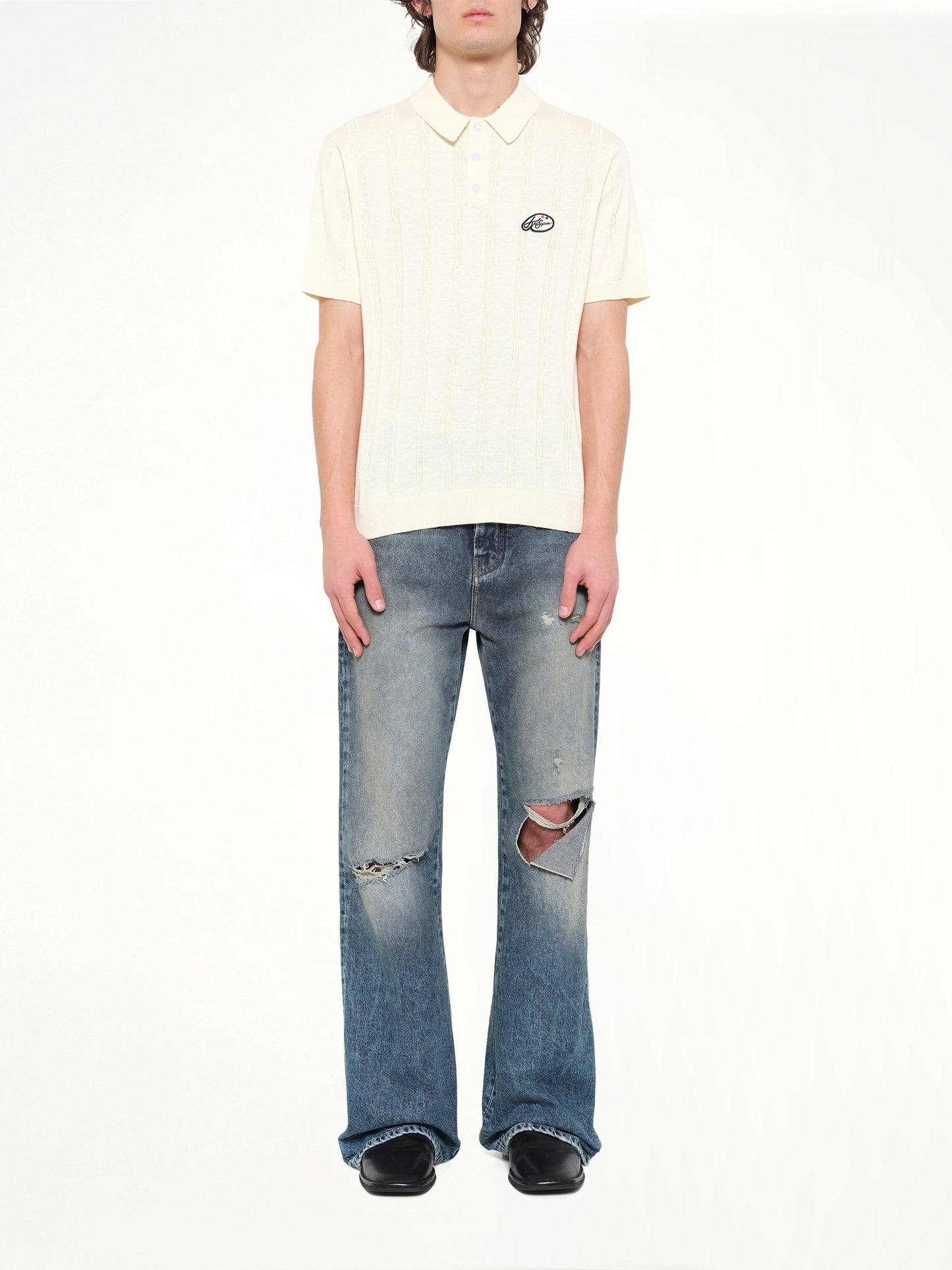 Painters Logo Knit Polo in Cream