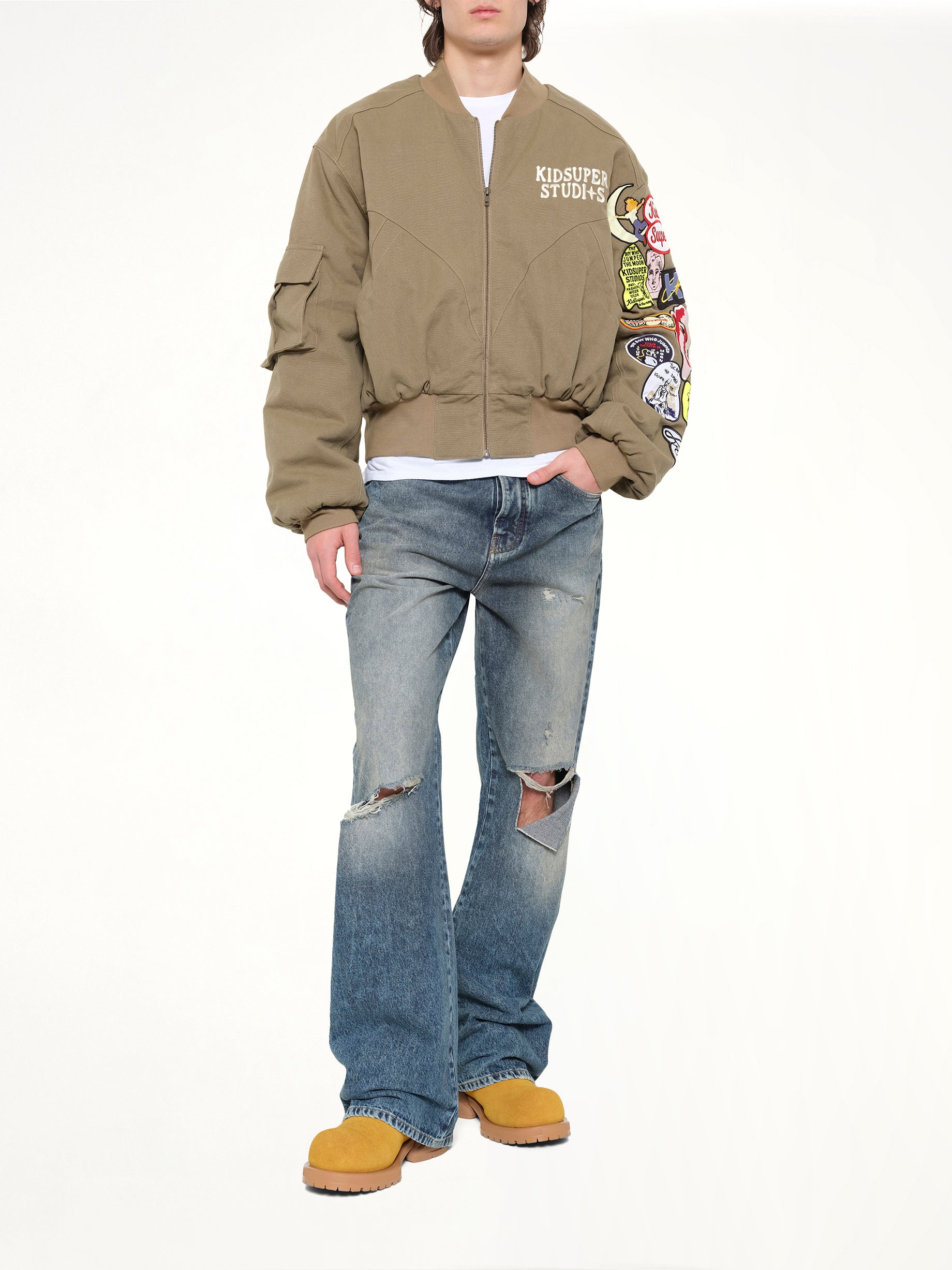 KIDSUPER Patches Bomber Jacket in Green Full Reference from MARAIS