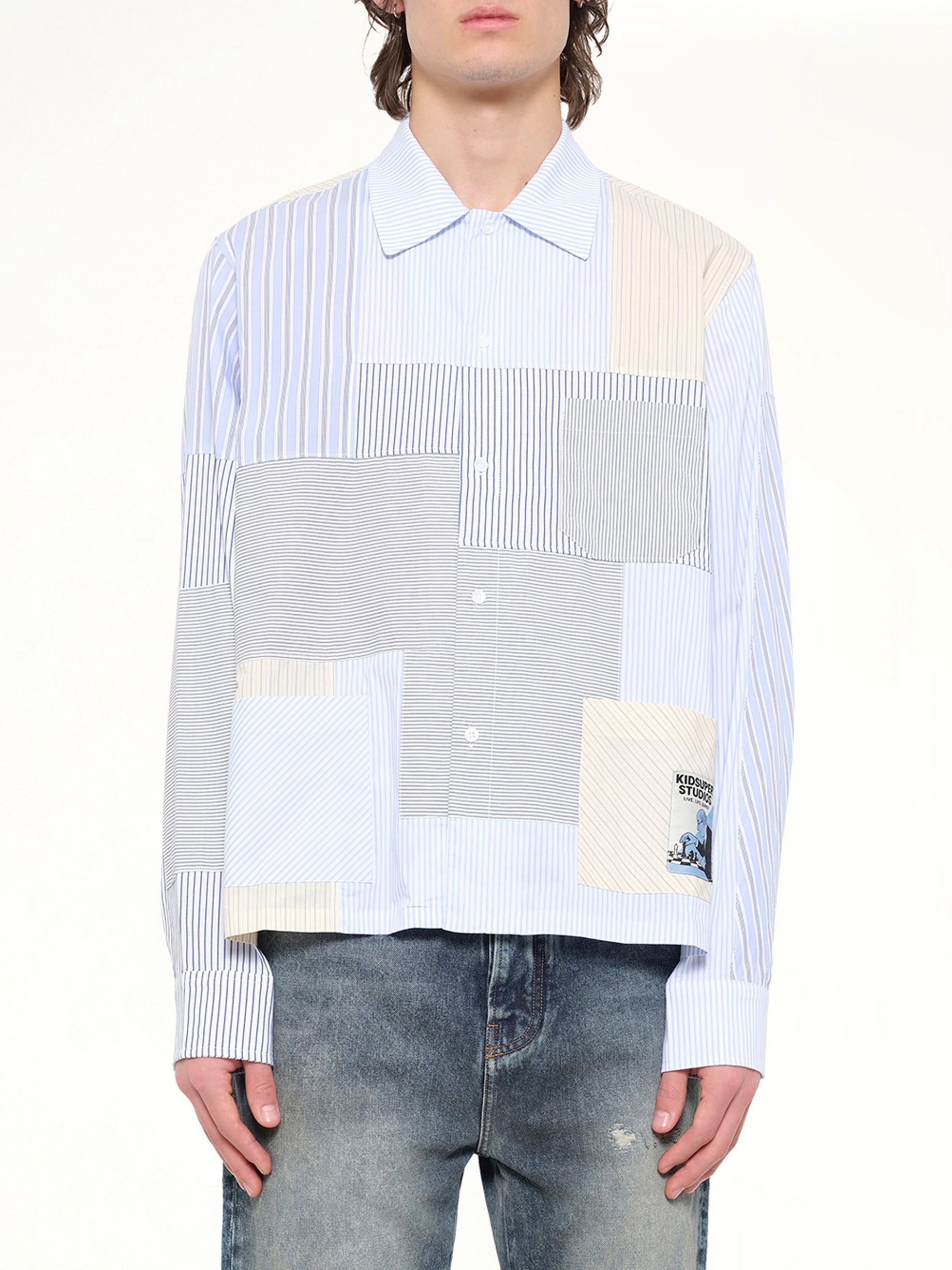 KIDSUPER Patchwork Overshirt in Multicolour Front View from MARAIS