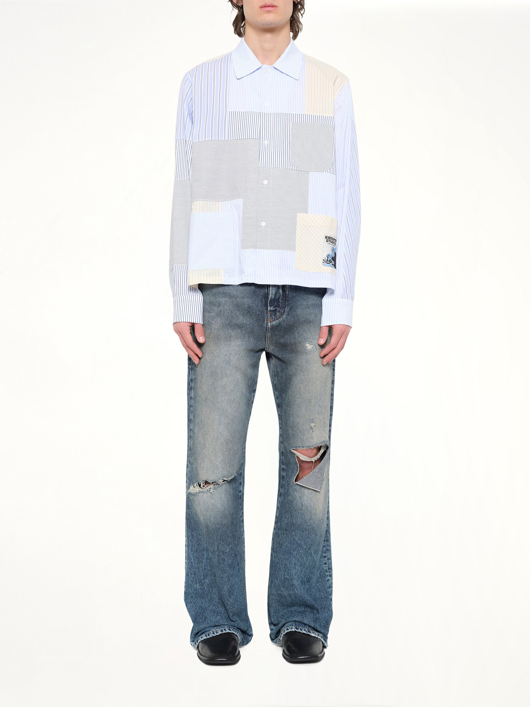 KIDSUPER Patchwork Overshirt in Multicolour Model View from MARAIS