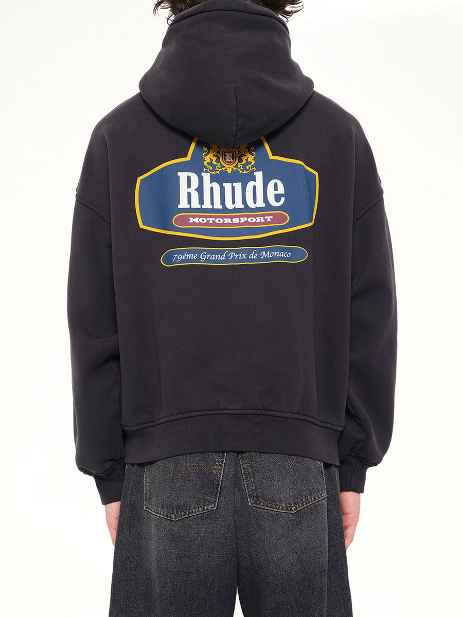 Racing Crest Zip-Up Hoodie in Vintage Black