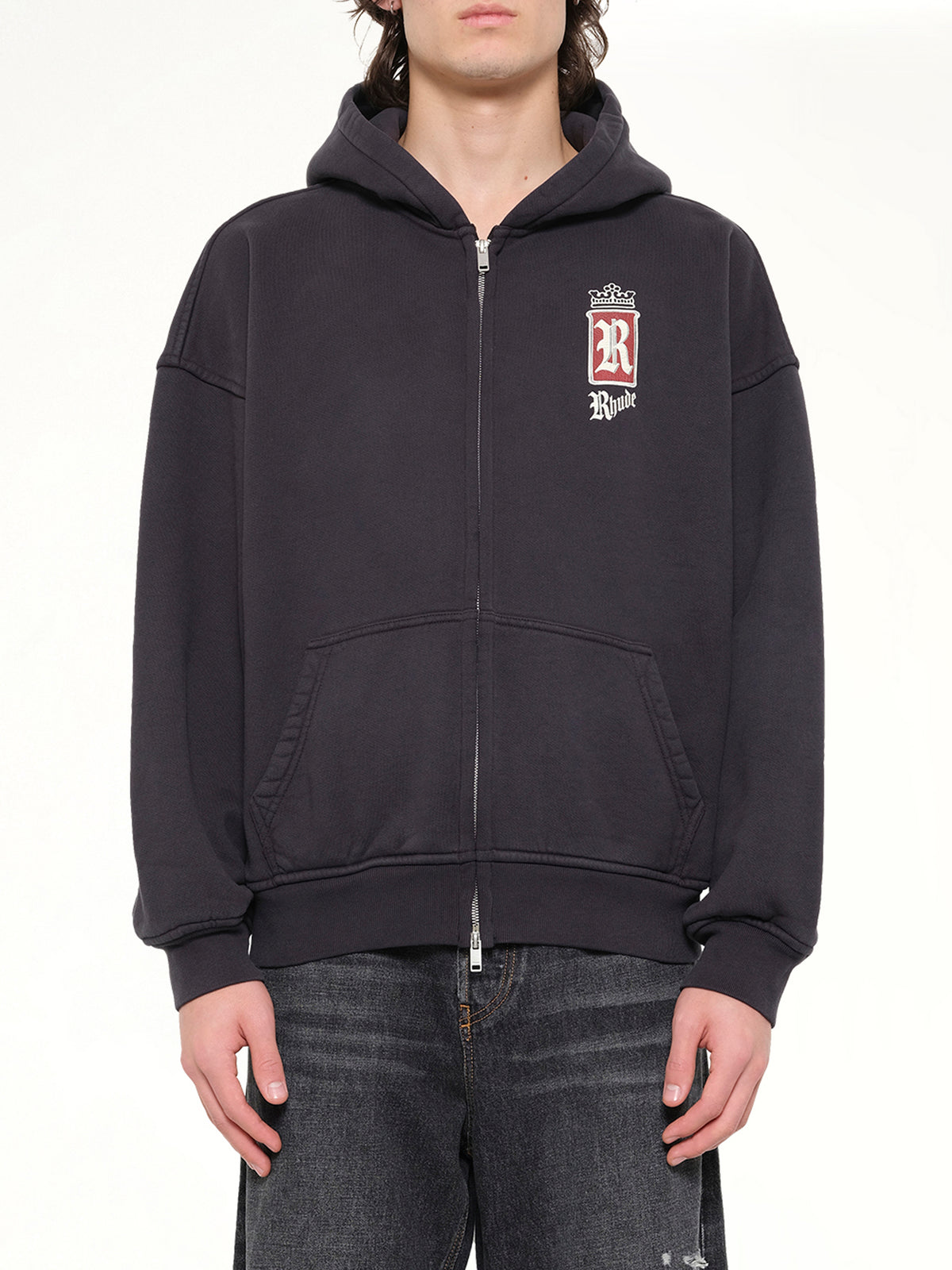 ヴィンテージブラックのRhudeフマール91ジップアップフーディ