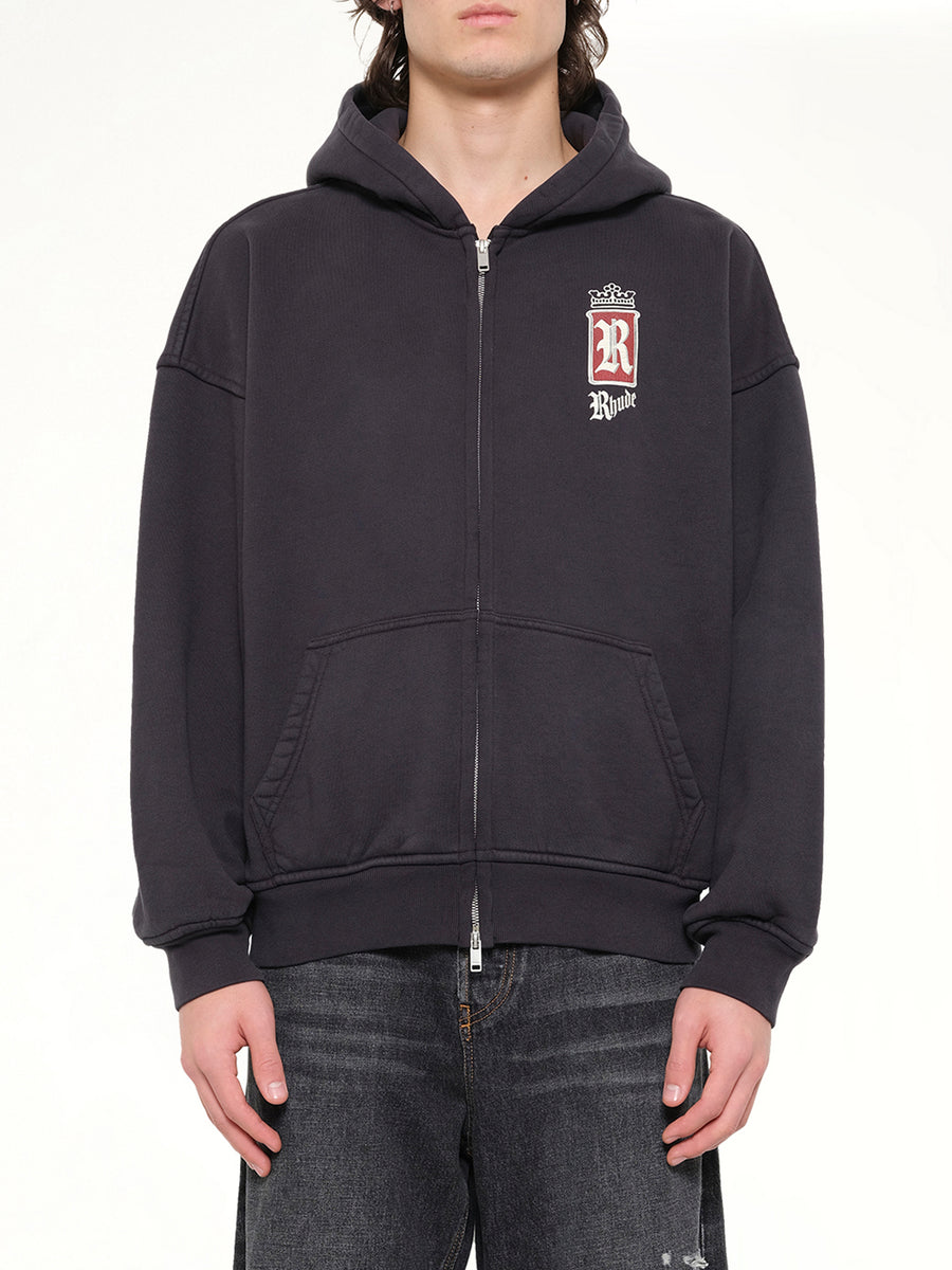 Rhude Fumar 91 Zip-Up Hoodie in Vintage Black