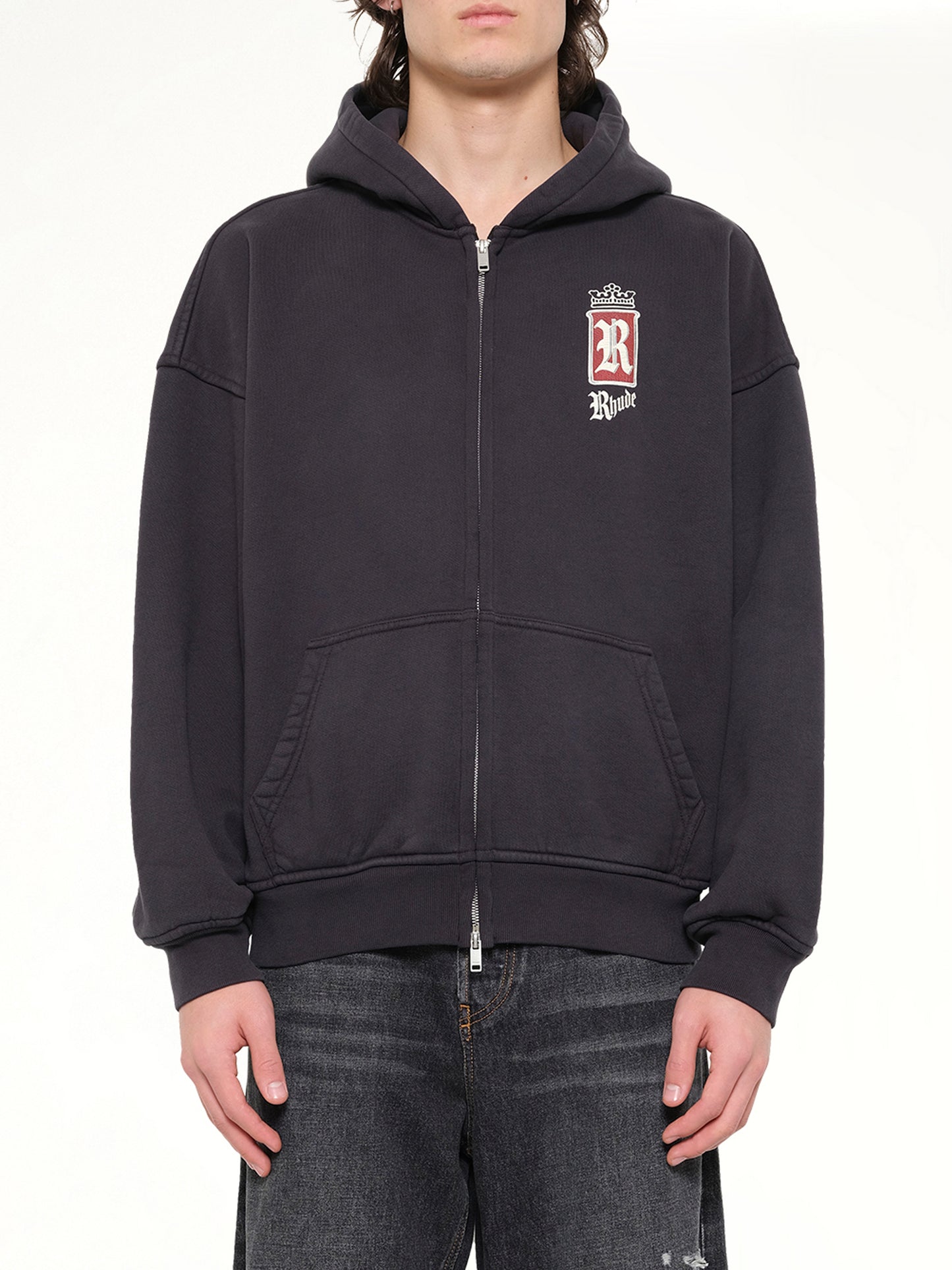 Rhude Fumar 91 Zip-Up Hoodie in Vintage Black
