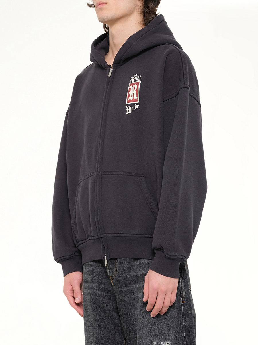 Rhude Fumar 91 Zip-Up Hoodie in Vintage Black