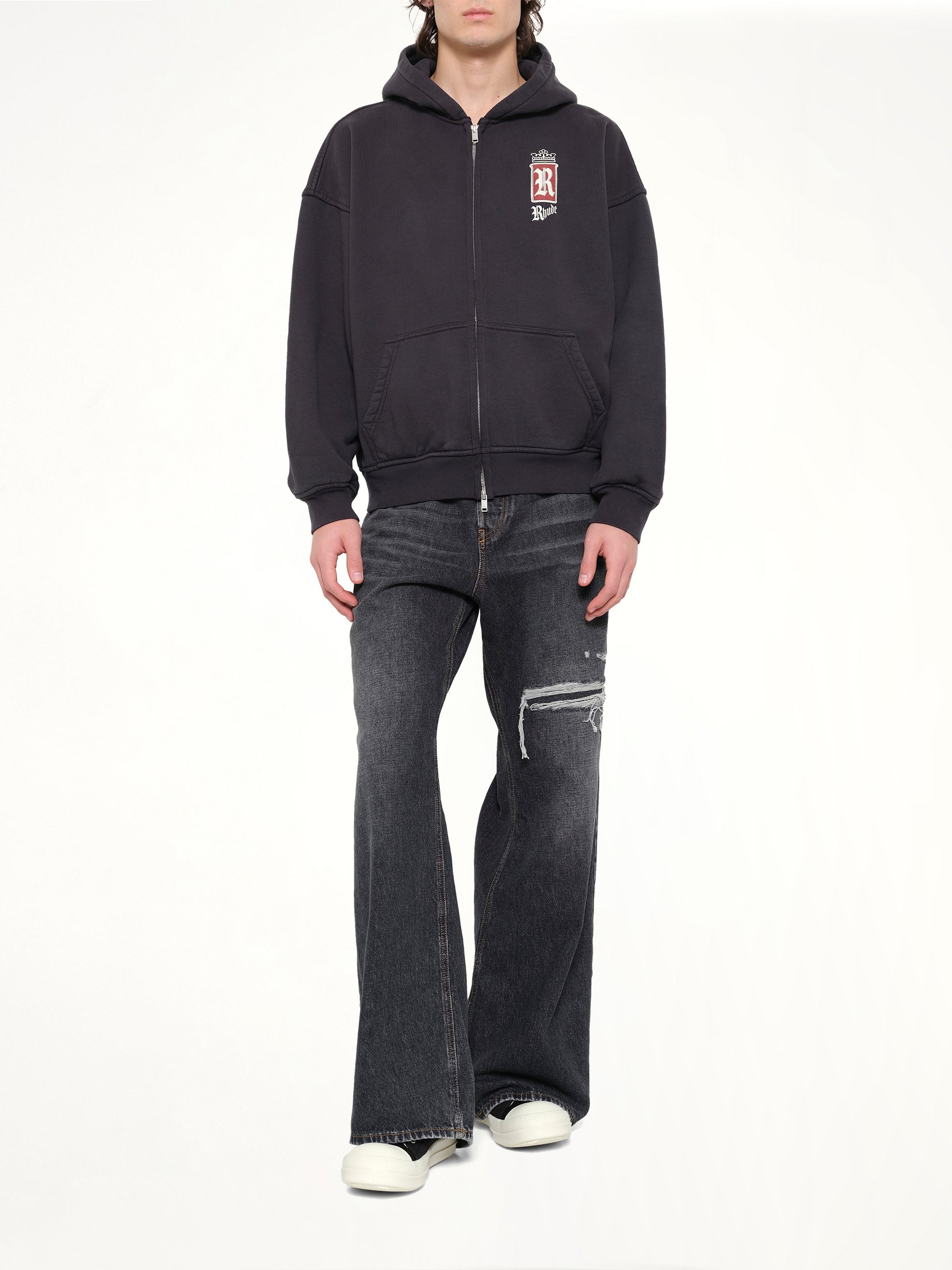 RHUDE Rhude Fumar 91 Zip-Up Hoodie in Vintage Black Full Reference from MARAIS