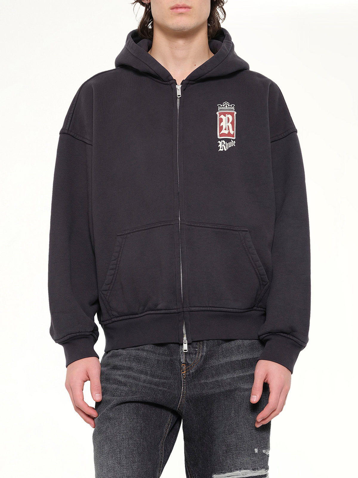 ヴィンテージブラックのRhudeフマール91ジップアップフーディ