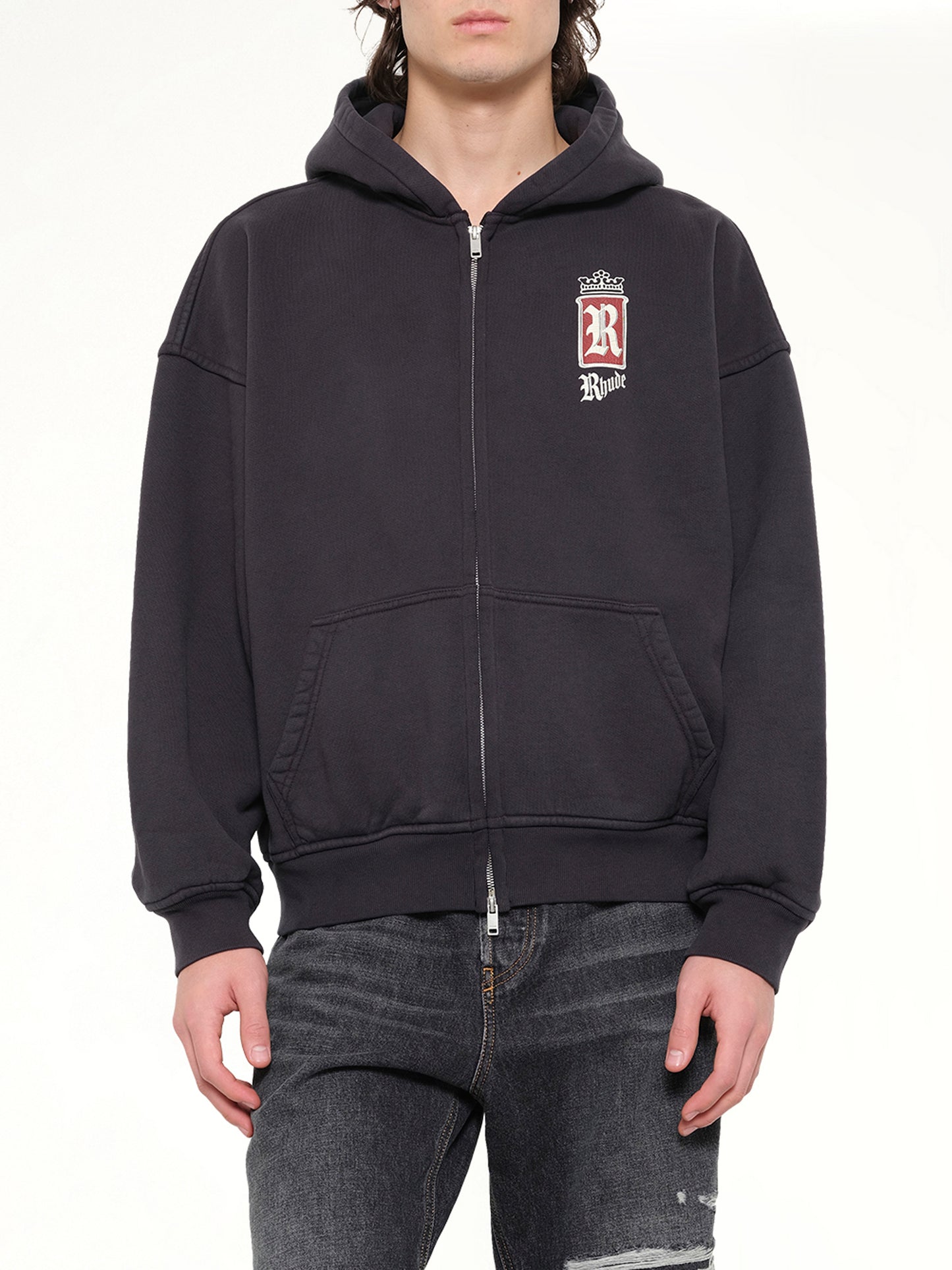 Rhude Fumar 91 Zip-Up Hoodie in Vintage Black