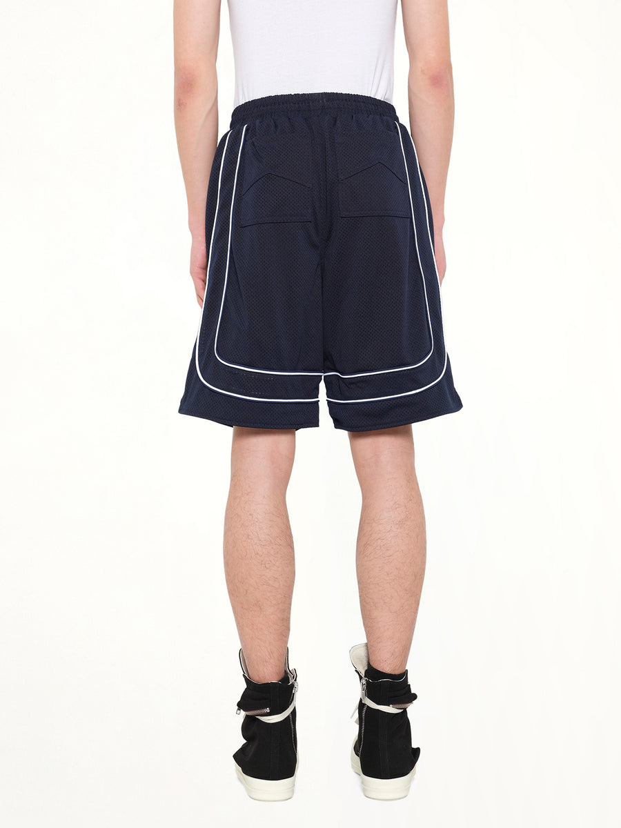 Rhude Mesh Piping Baggy Track Short in Navy/White