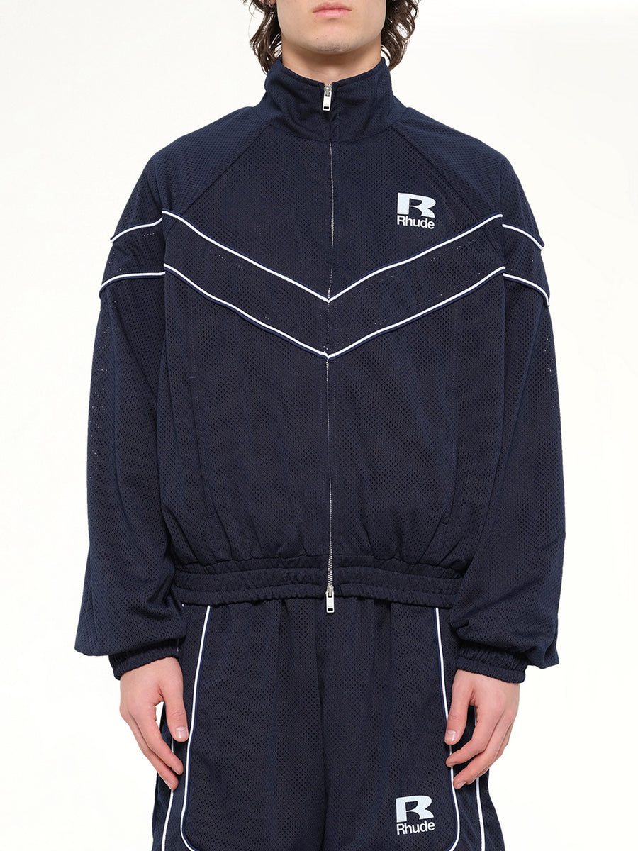 Rhude Mesh Piping Raglan Track Jacket in Navy/White
