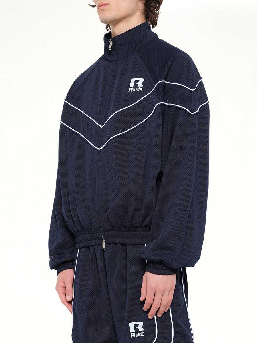 Rhude Mesh Piping Raglan Track Jacket in Navy/White