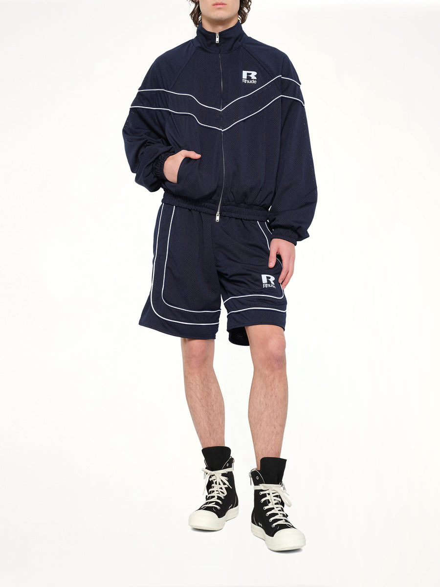 Rhude Mesh Piping Raglan Track Jacket in Navy/White