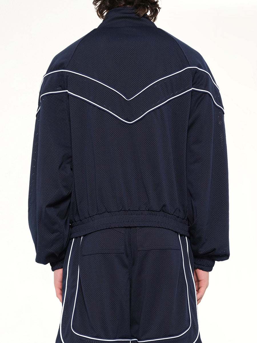 Rhude Mesh Piping Raglan Track Jacket in Navy/White