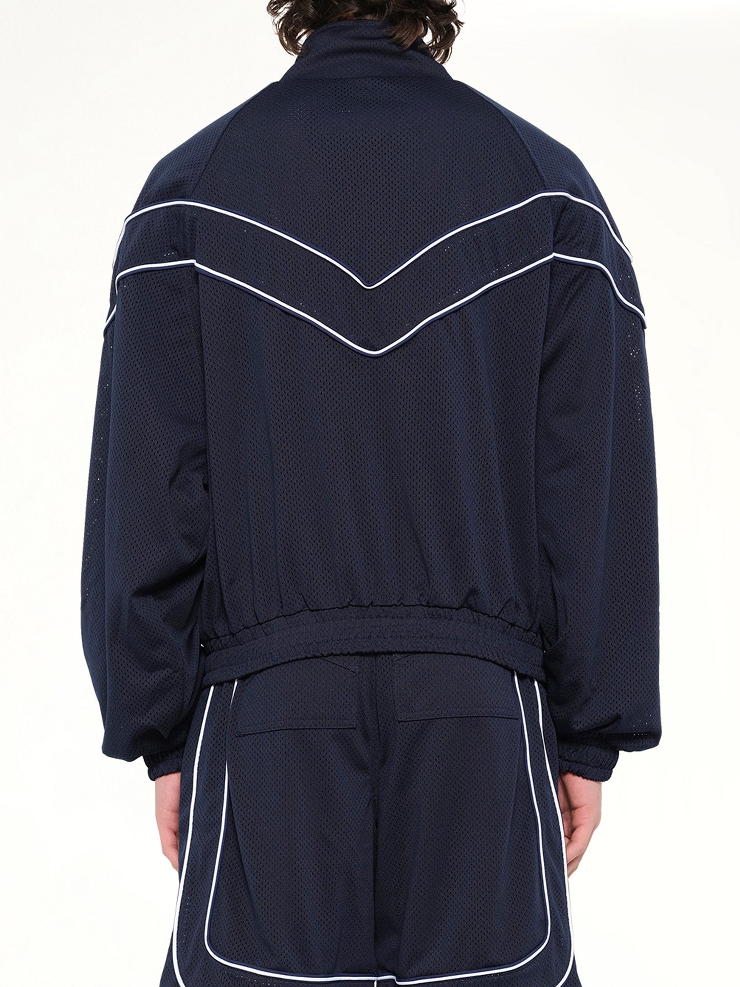 Rhude Mesh Piping Raglan Track Jacket in Navy/White