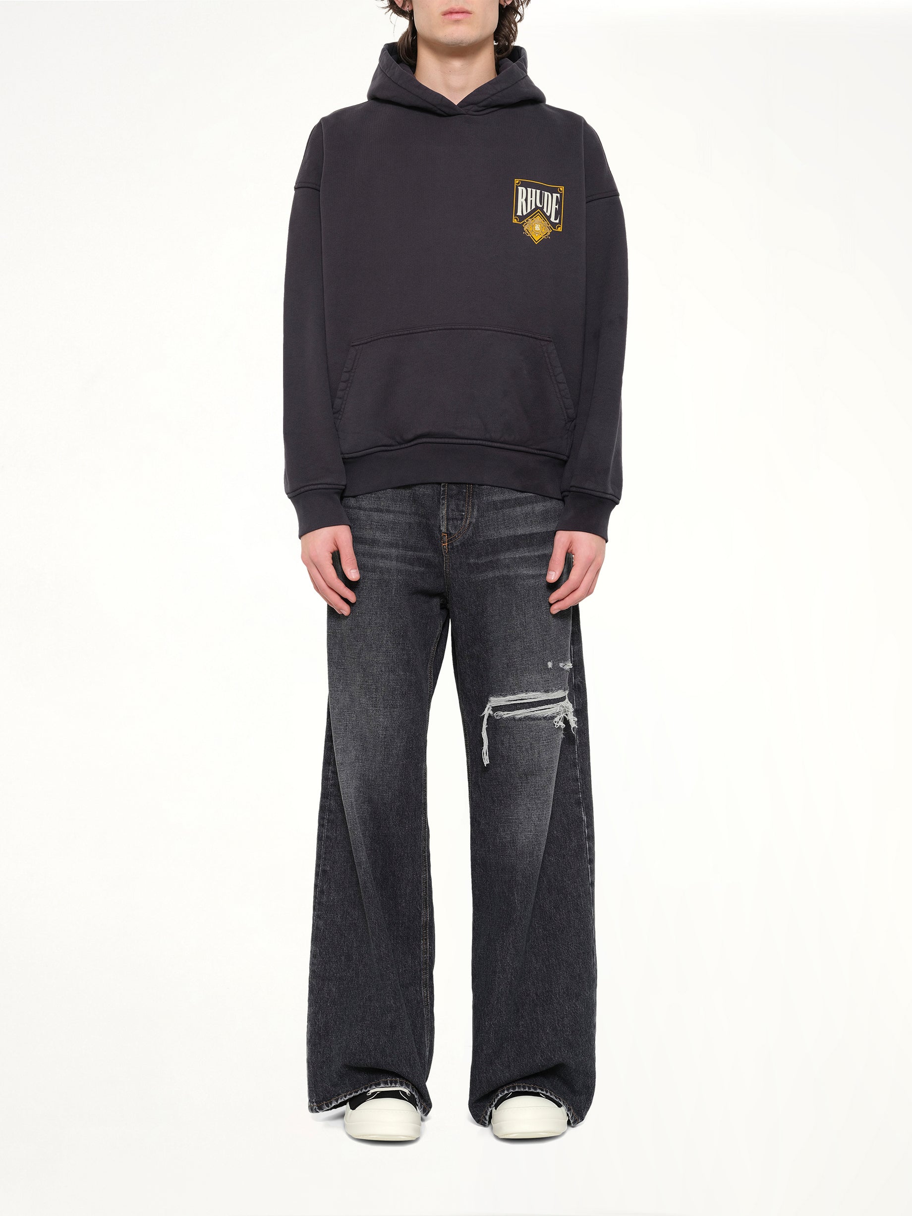 RHUDE Rhude Playing Card Hoodie in Vintage Black Model View from MARAIS
