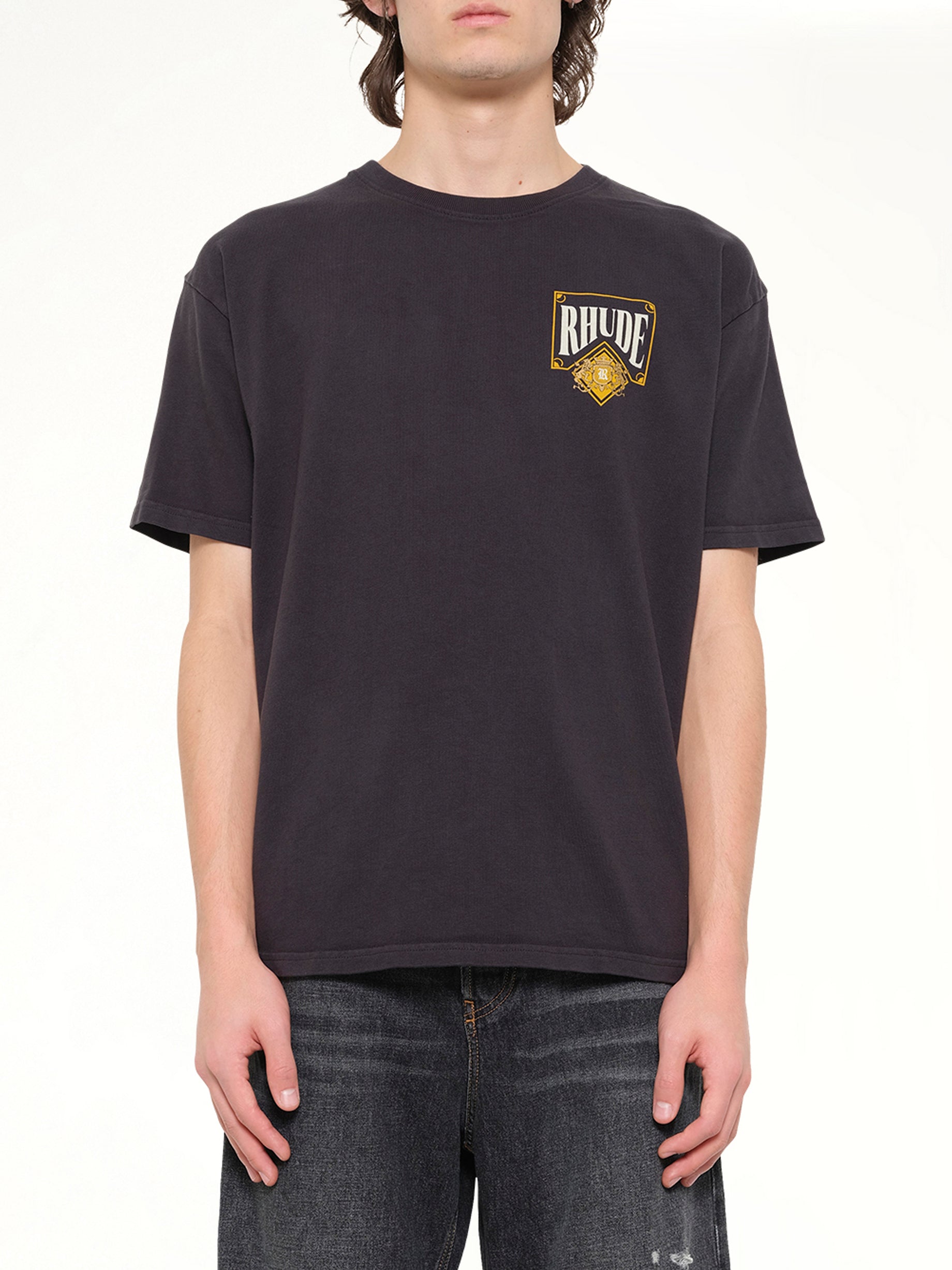 RHUDE Rhude Playing Card T-Shirt in Vintage Black Front View from MARAIS