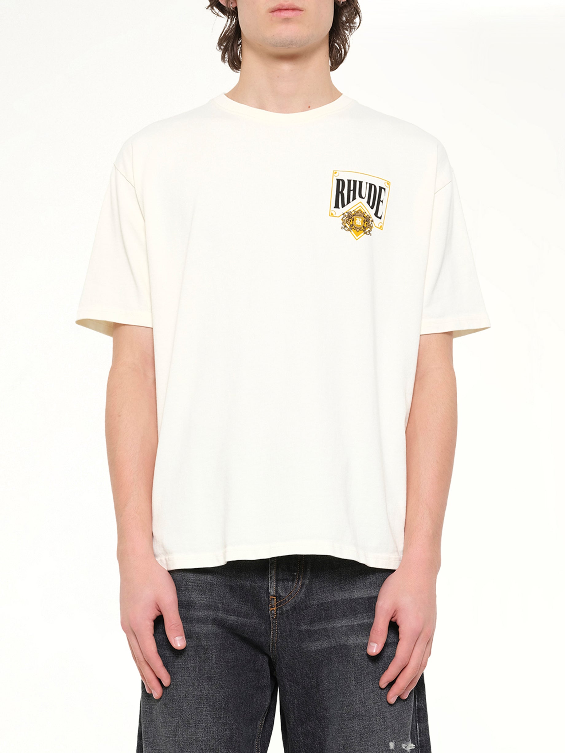 RHUDE Rhude Playing Card T-Shirt in Vintage White Front View from MARAIS