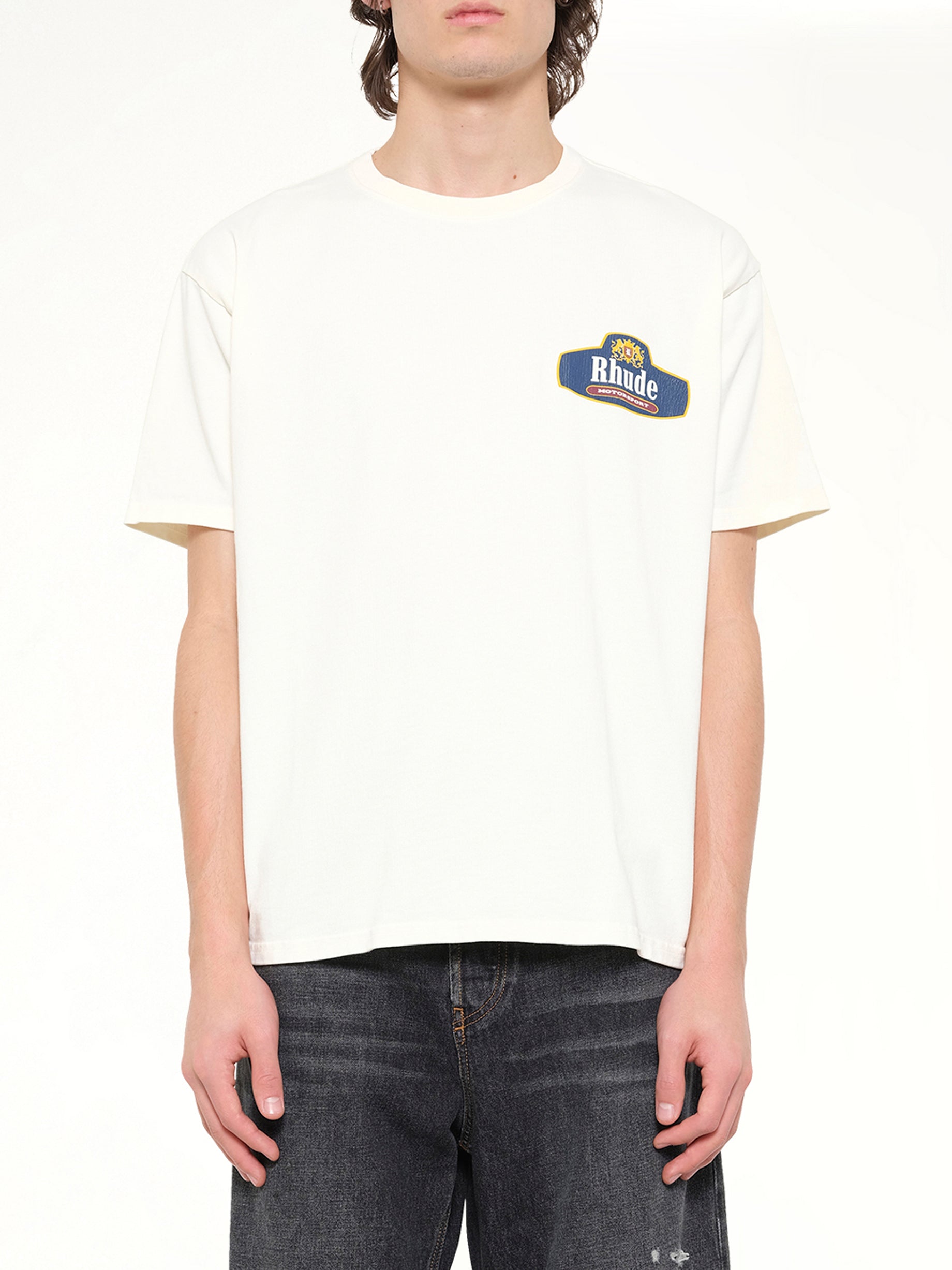 RHUDE Rhude Racing Crest T-Shirt in Vintage White Front View from MARAIS