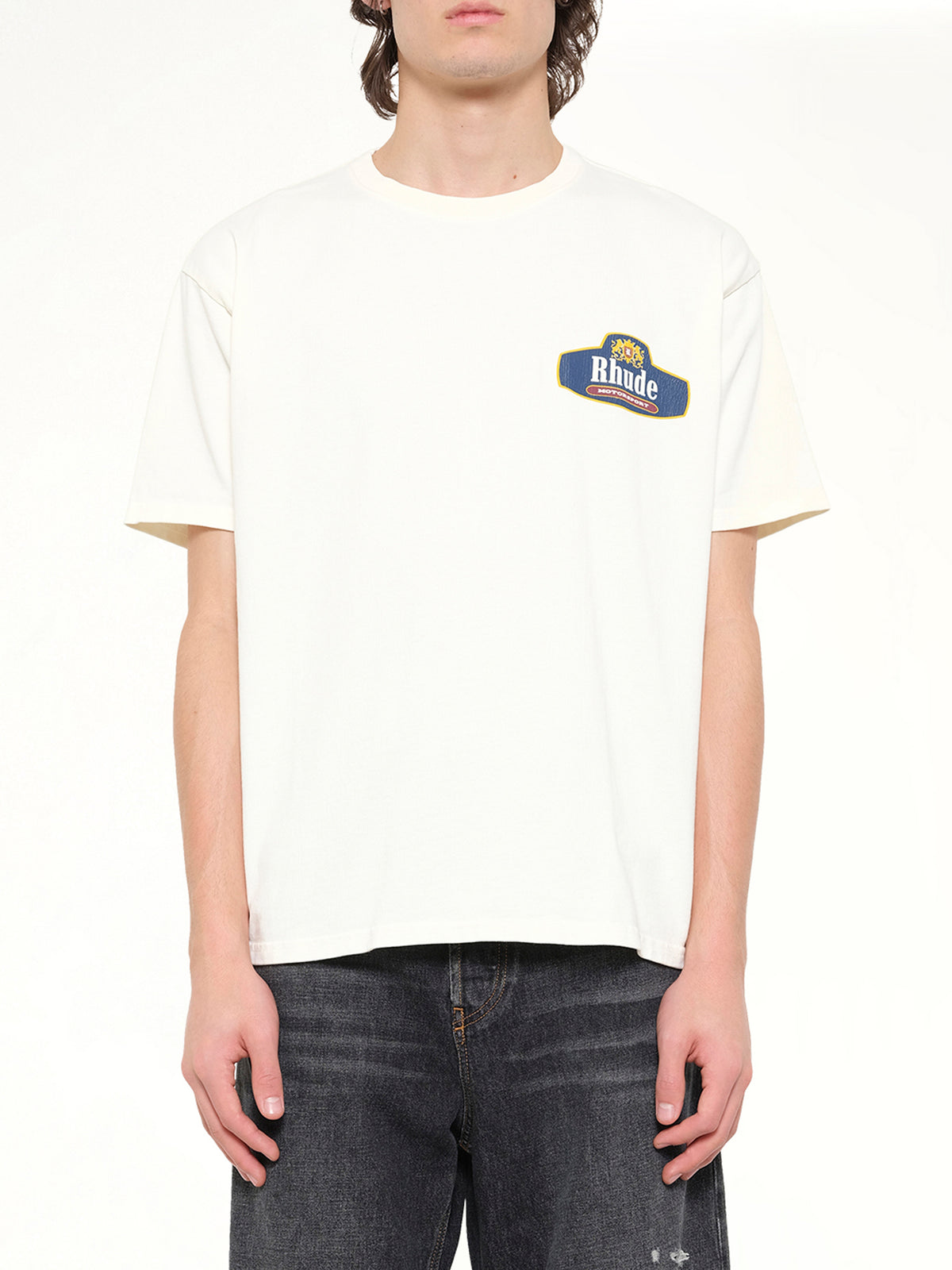 ヴィンテージホワイトのRhude Racing Crest Tシャツ