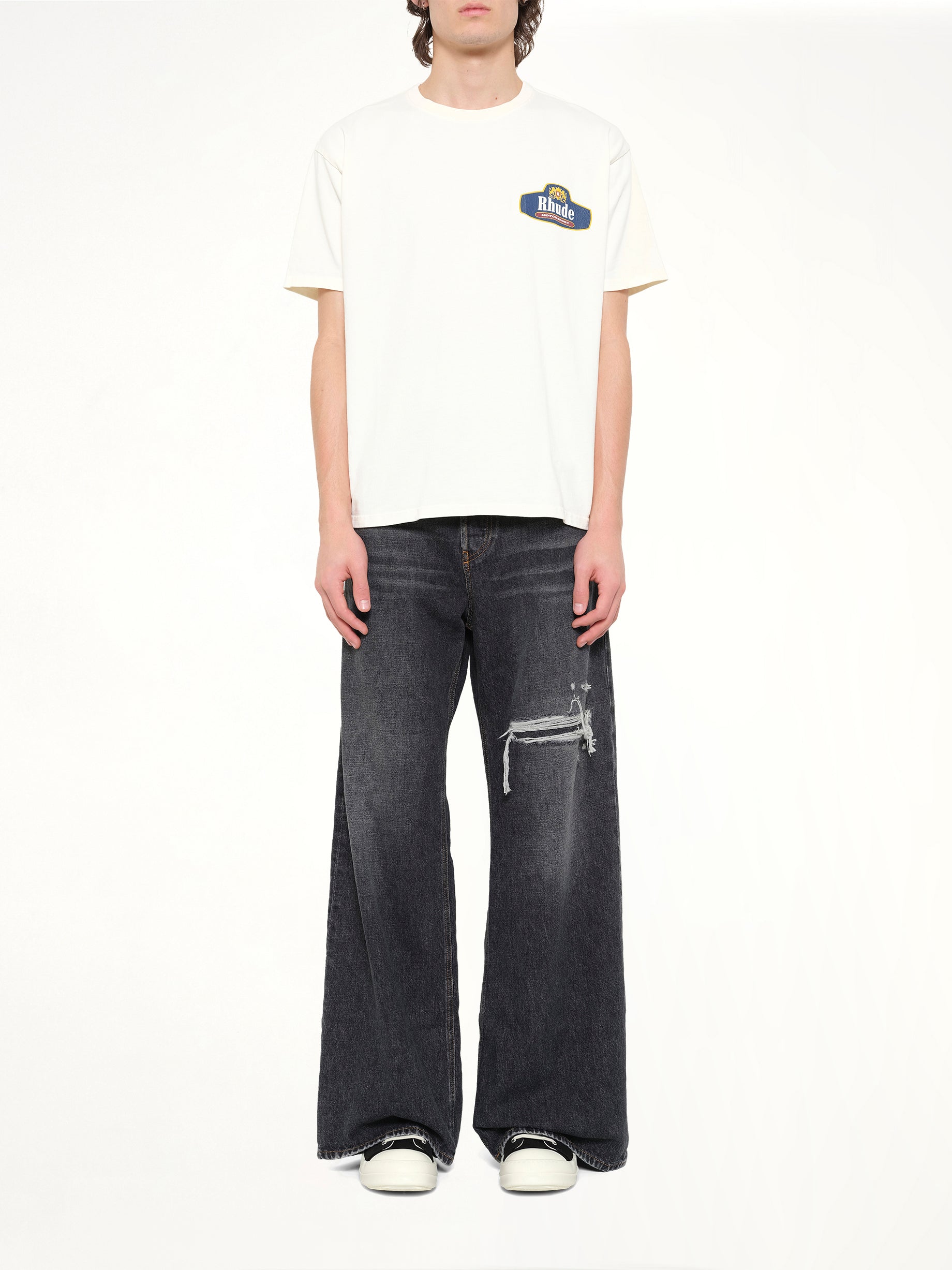 RHUDE Rhude Racing Crest T-Shirt in Vintage White Model View from MARAIS