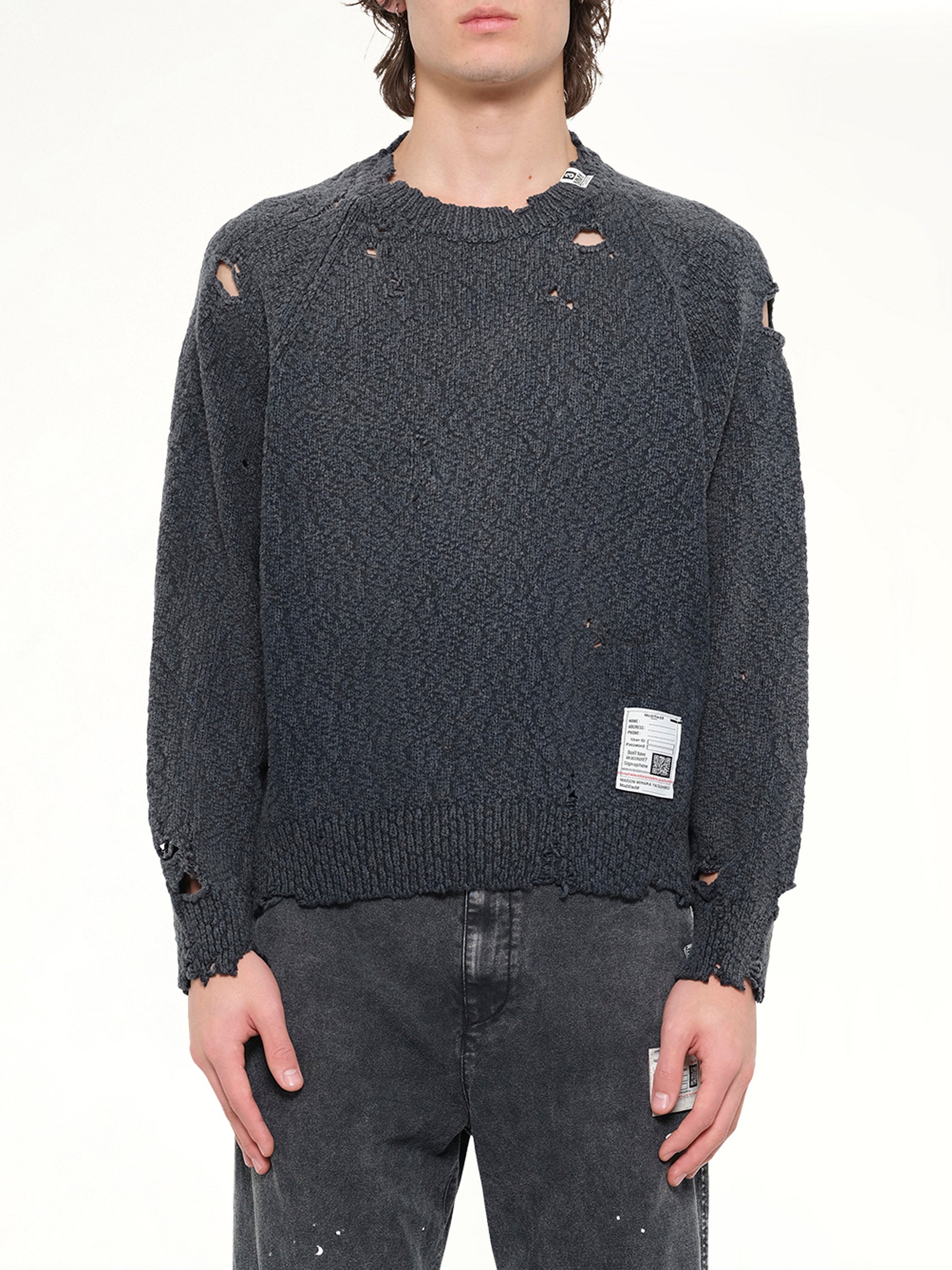 MAISON MIHARA YASUHIRO Sun Faded Knit Pullover in Black Front View from MARAIS