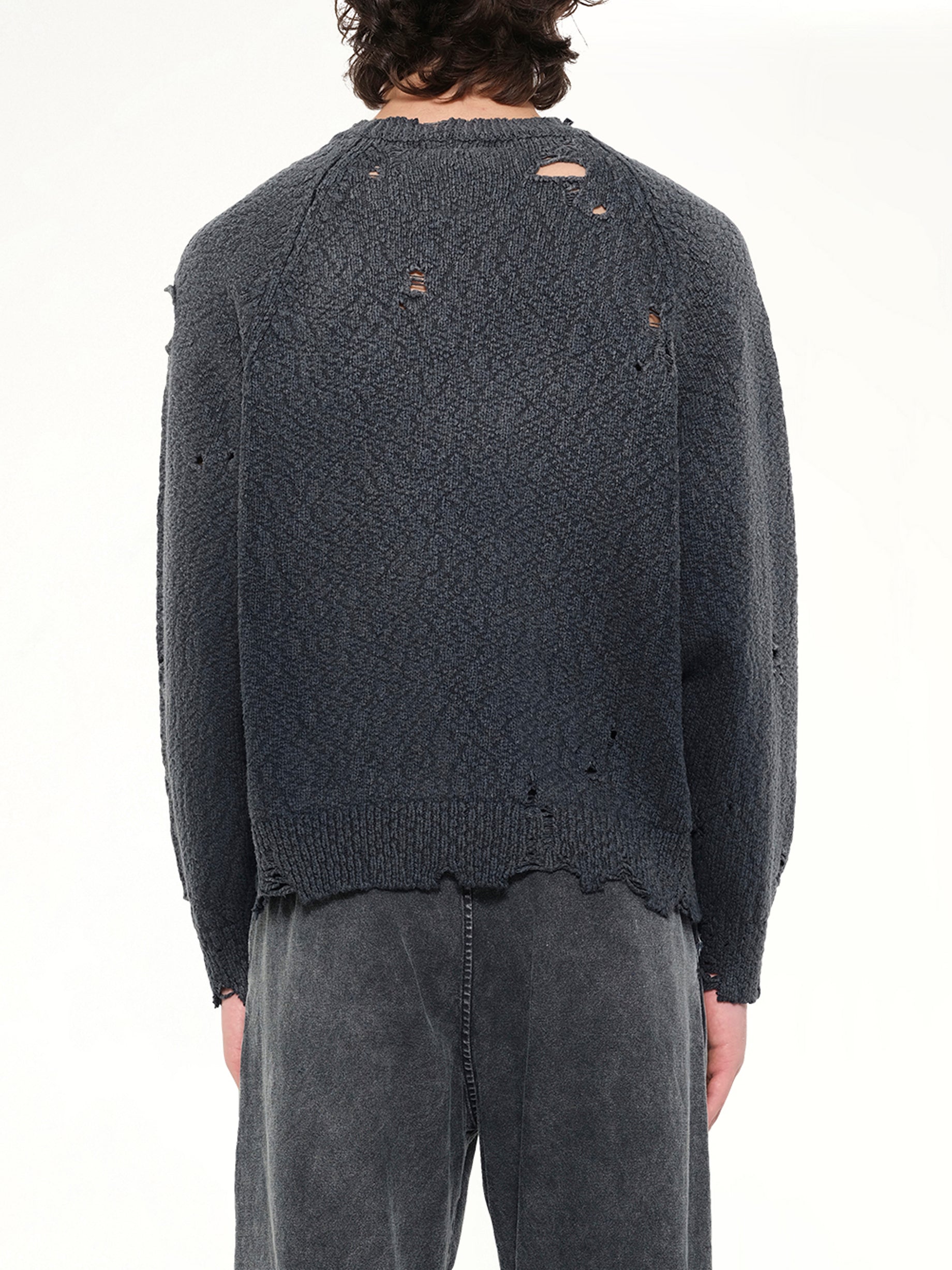 MAISON MIHARA YASUHIRO Sun Faded Knit Pullover in Black Back View from MARAIS