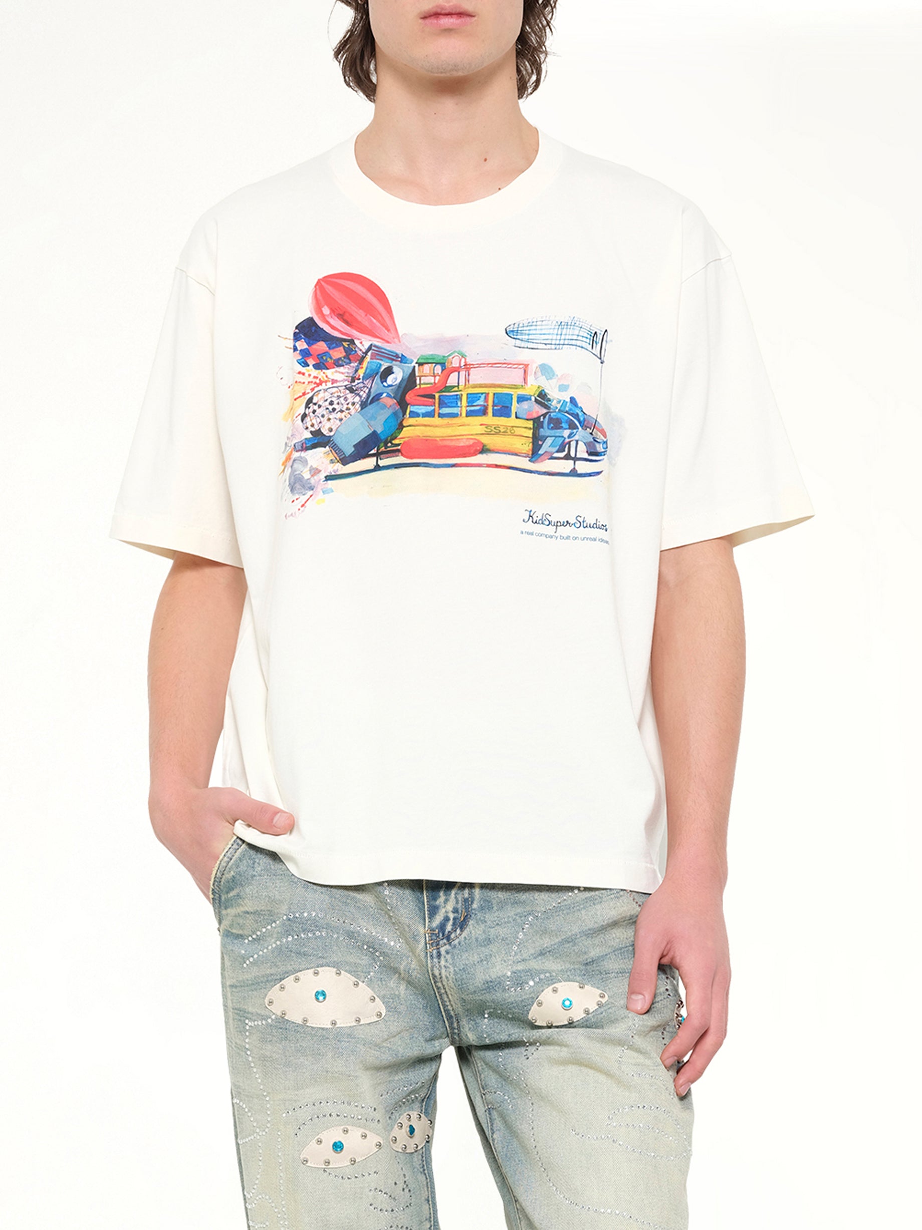 KIDSUPER Spaceship T-Shirt in Natural Detail Shot from MARAIS