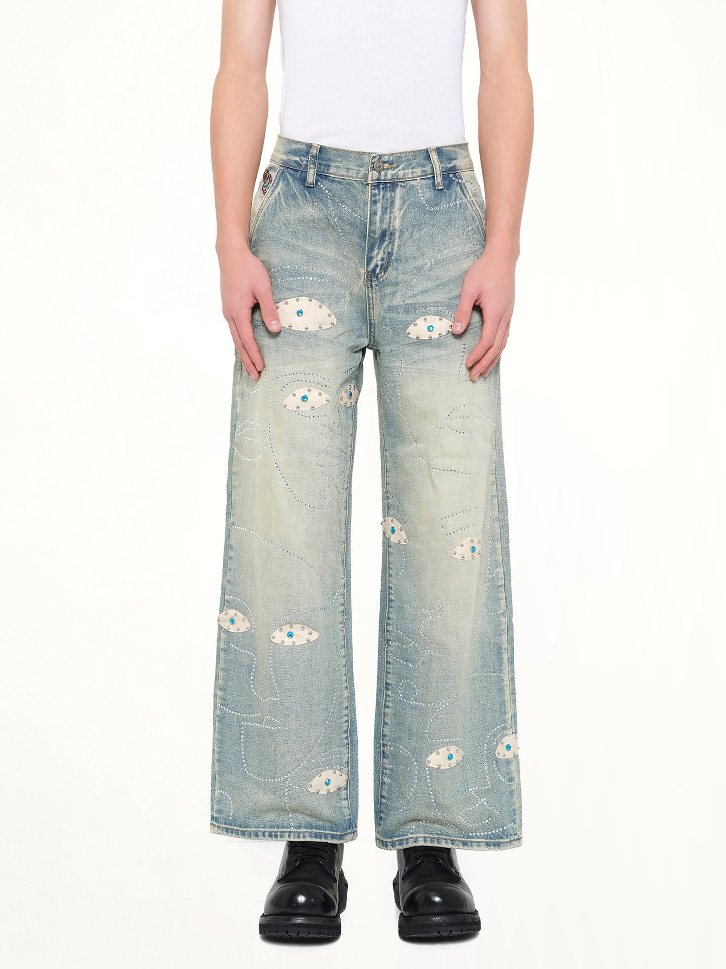 Studded Face Jeans in Blue