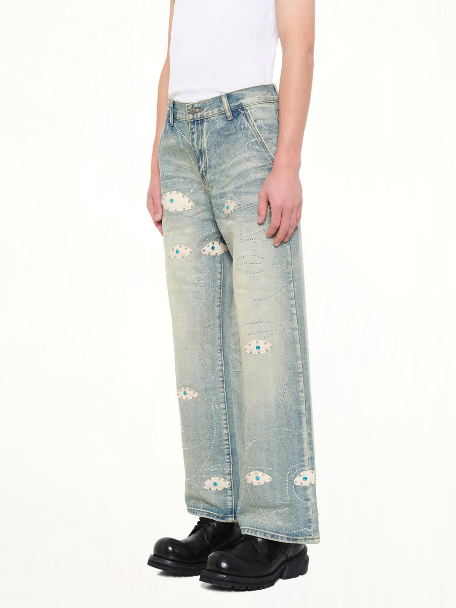 Studded Face Jeans in Blue