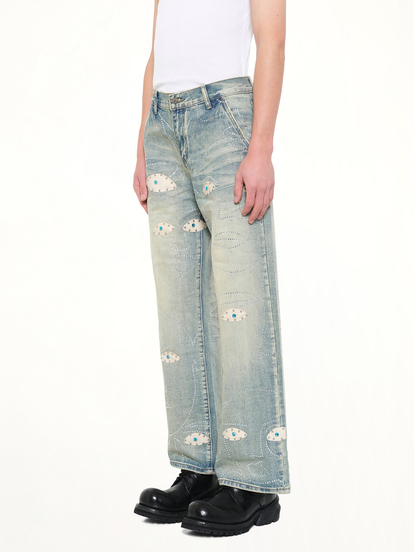 Studded Face Jeans in Blue