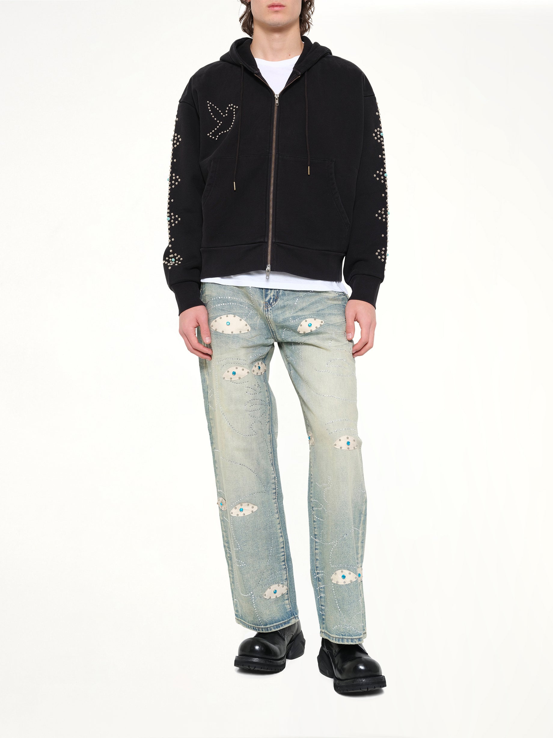 KIDSUPER Studded Face Jeans in Blue Full Reference from MARAIS