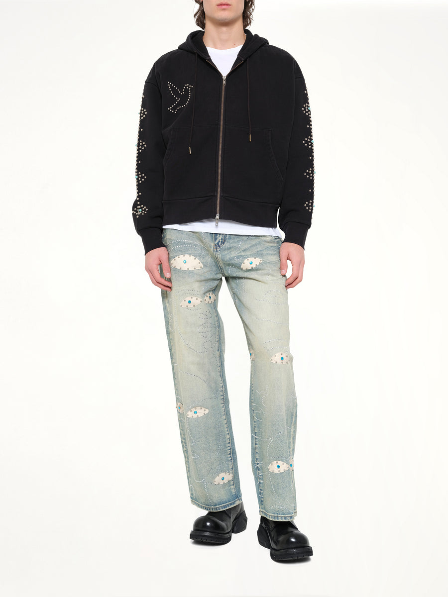 Studded Face Jeans in Blue