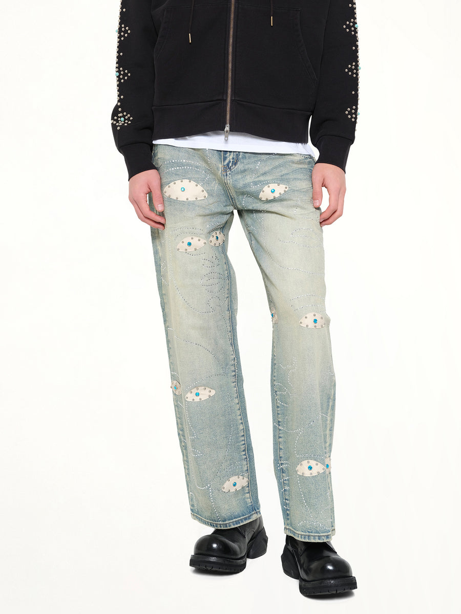 Studded Face Jeans in Blue