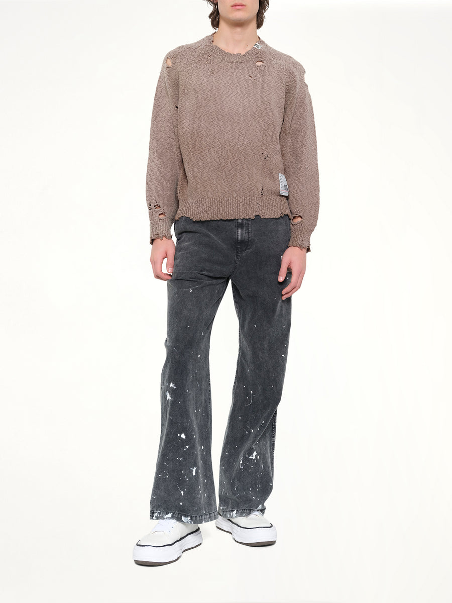 Sun Faded Knit Pullover in Brown