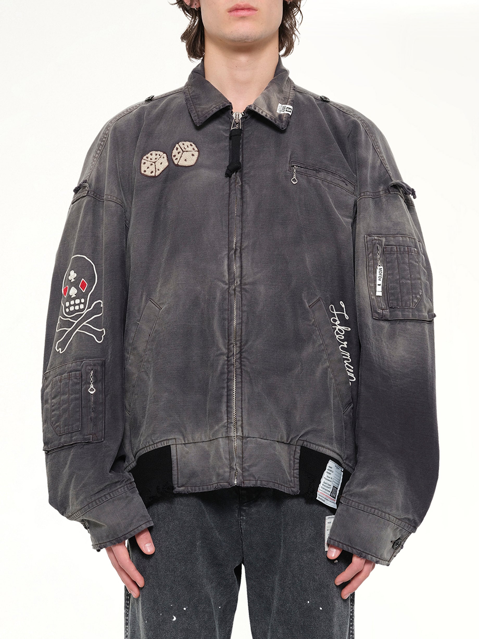 MAISON MIHARA YASUHIRO Sun Faded Military Jacket in Black Front View from MARAIS