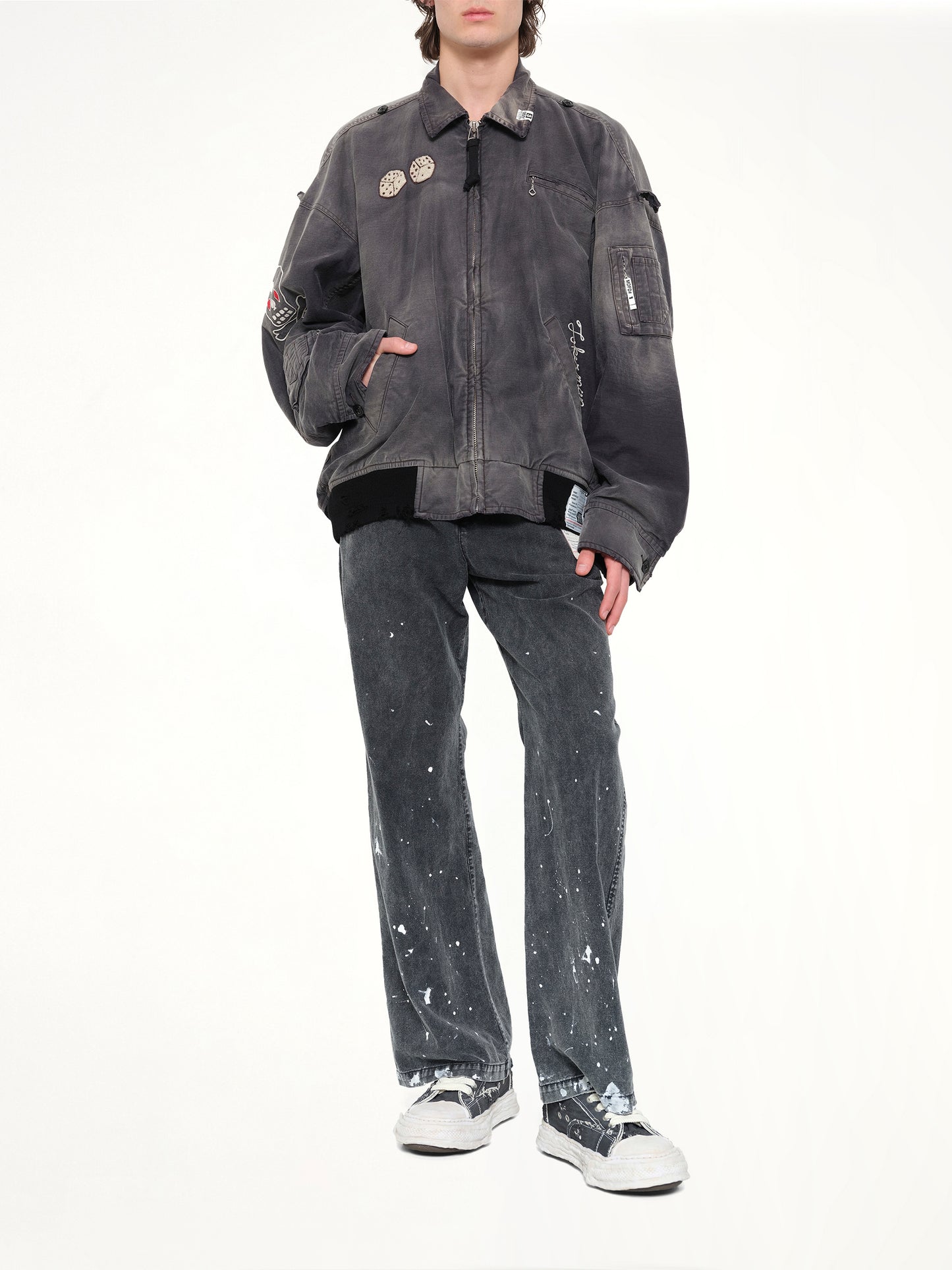 Sun Faded Military Jacket in Black